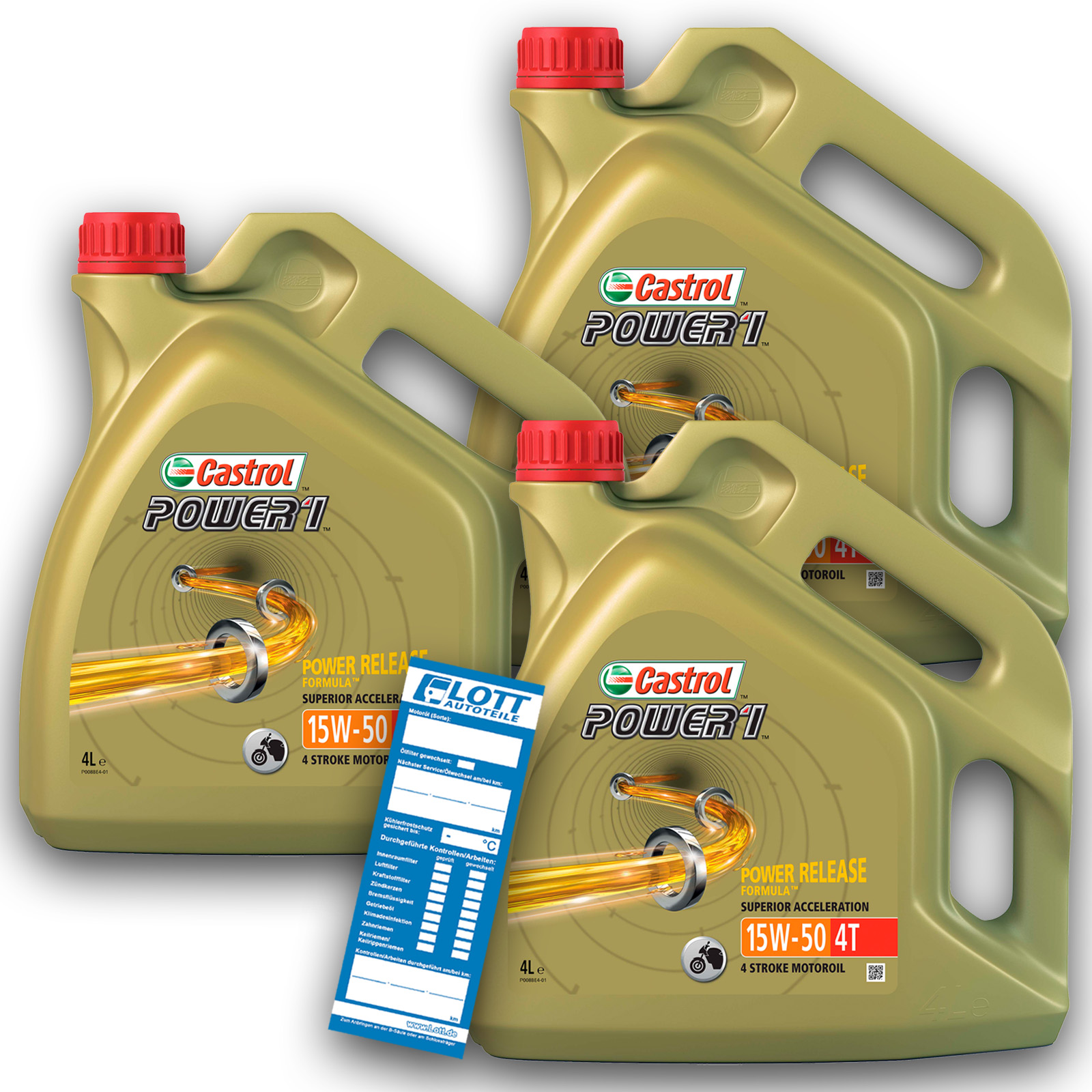 3x 4L Castrol Motoröl Motorradöl 15W-50 15W50 Power1 4T 4-Takt &Oum...