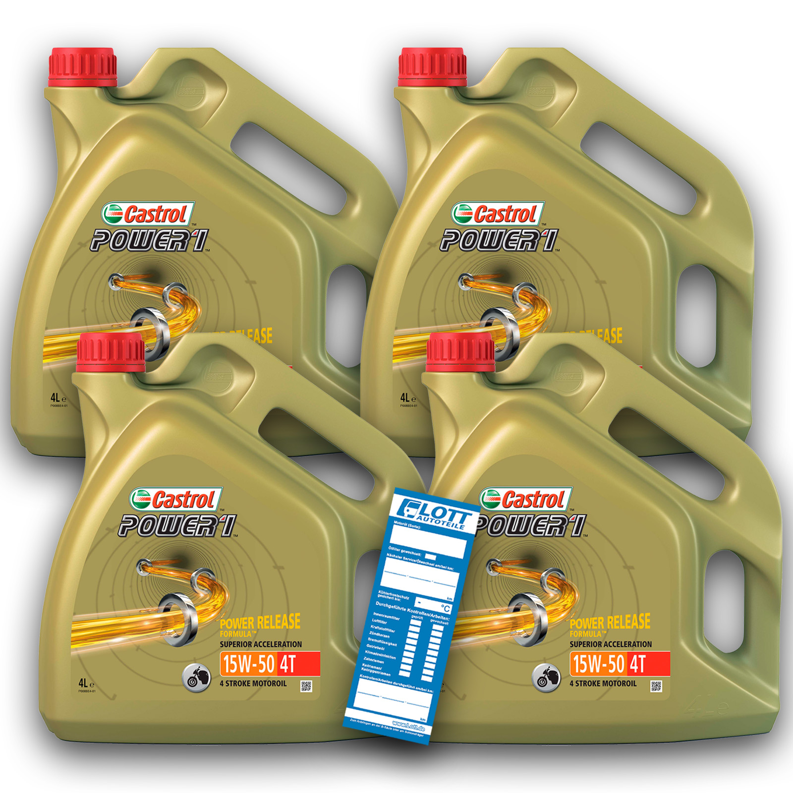 4x 4L Castrol Motoröl Motorradöl 15W-50 15W50 Power1 4T 4-Takt &Oum...