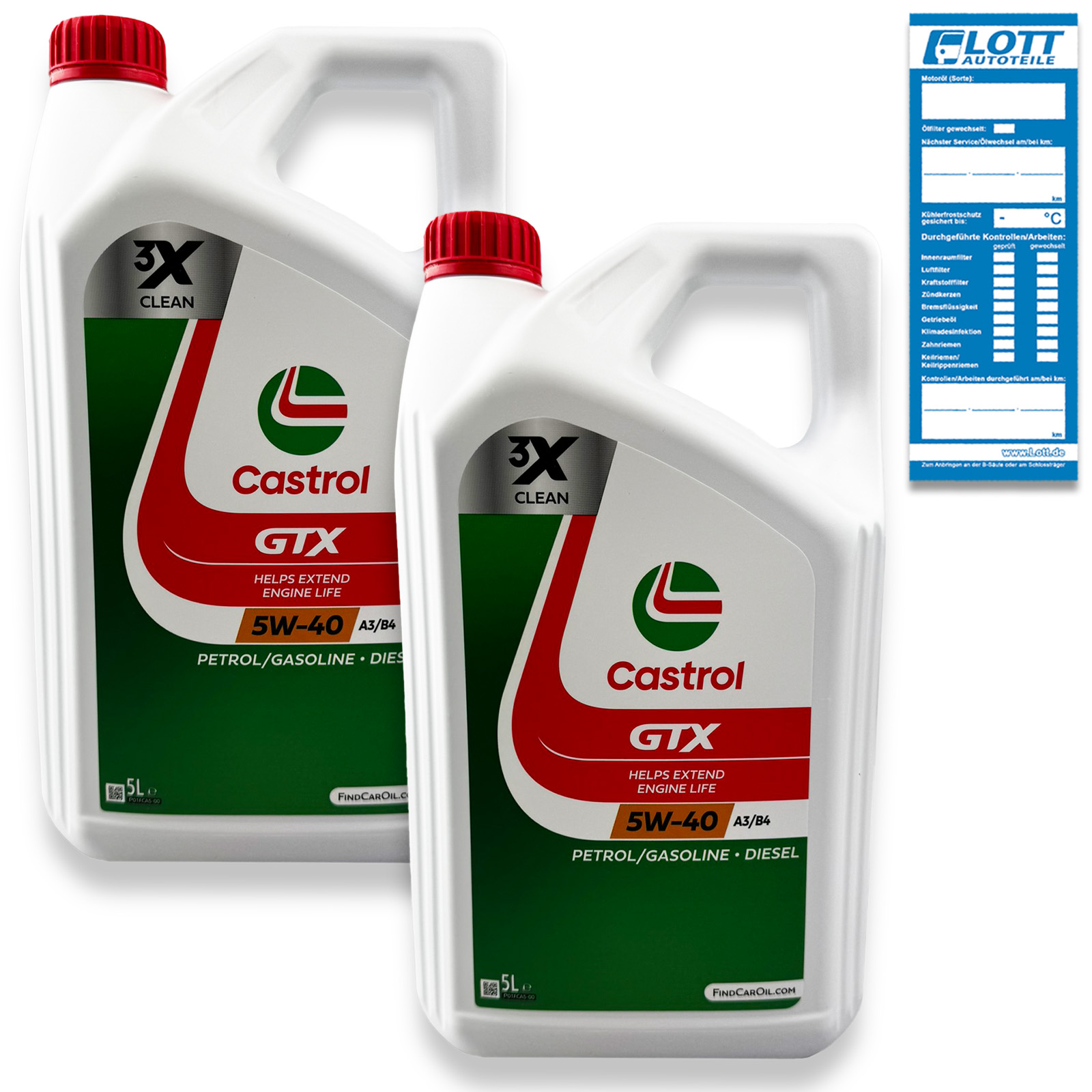 2x 5L Castrol Motoröl GTX 5W-40 ACEA A3/B4 BMW LL-01 VW 502.00 505.00 MB...