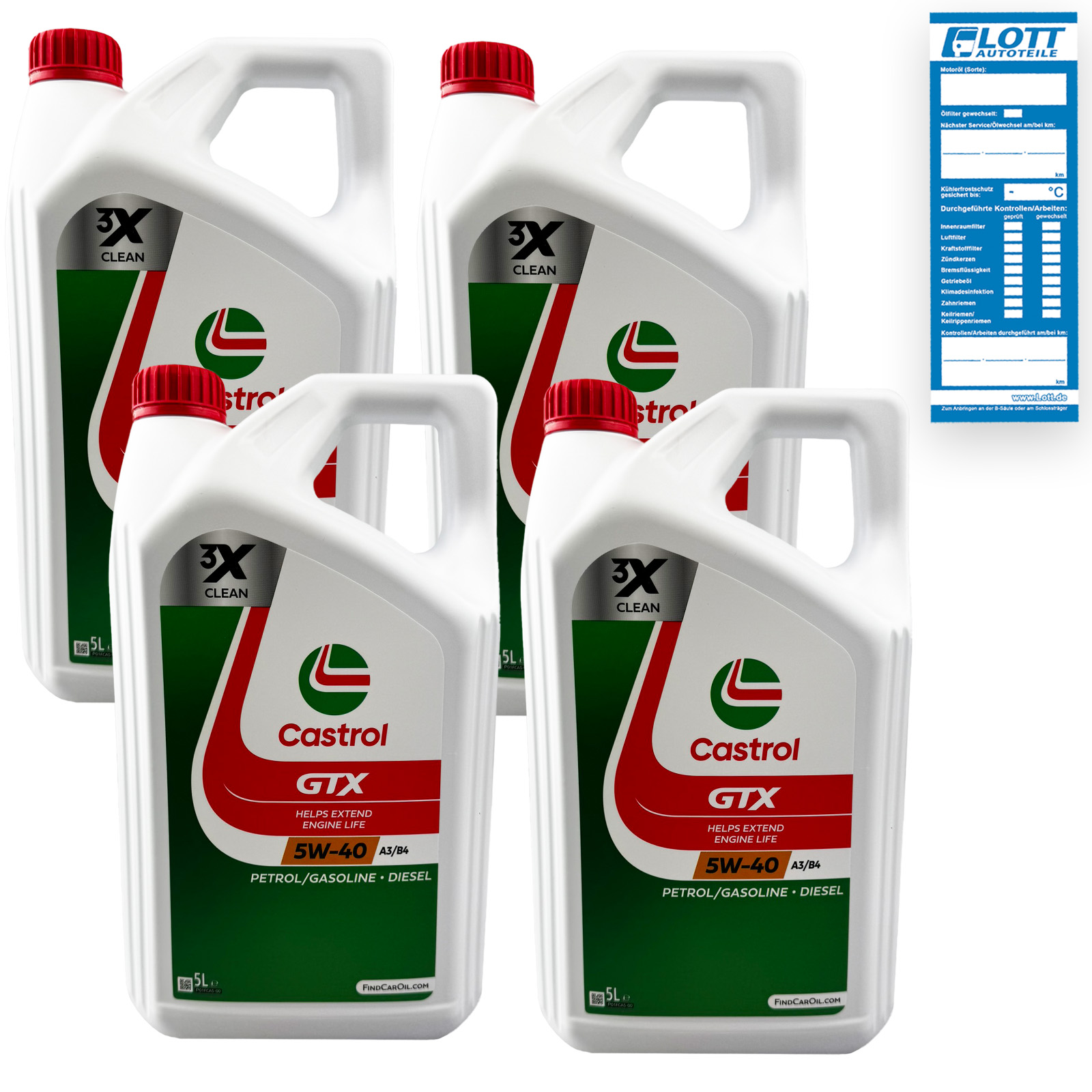 4x 5L Castrol Motoröl GTX 5W-40 ACEA A3/B4 BMW LL-01 VW 502.00 505.00 MB...