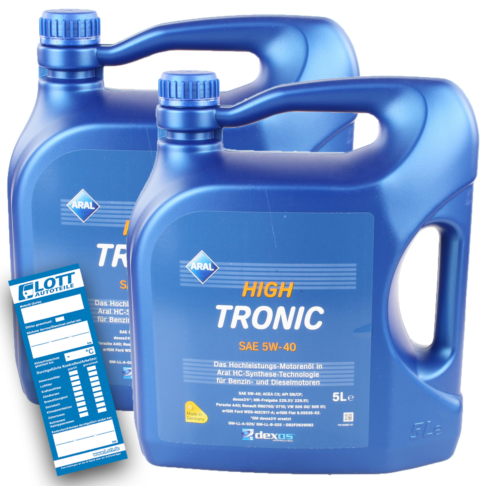 2x 5L Aral Motoröl HighTronic 5W-40 GM Dexos2® VW 505.00 505.01 MB 2...
