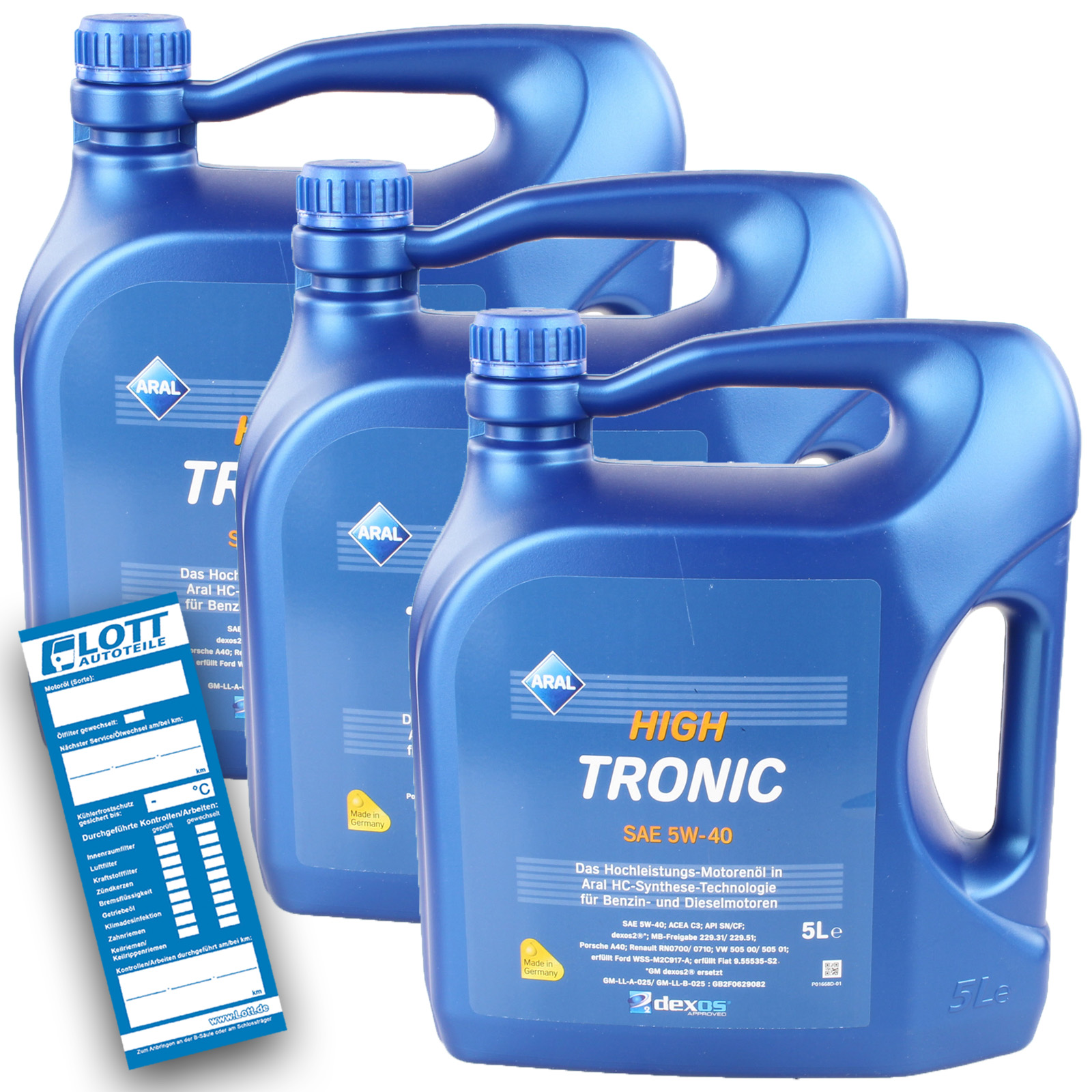 3x 5L Aral Motoröl HighTronic 5W-40 GM Dexos2® VW 505.00 505.01 MB 2...
