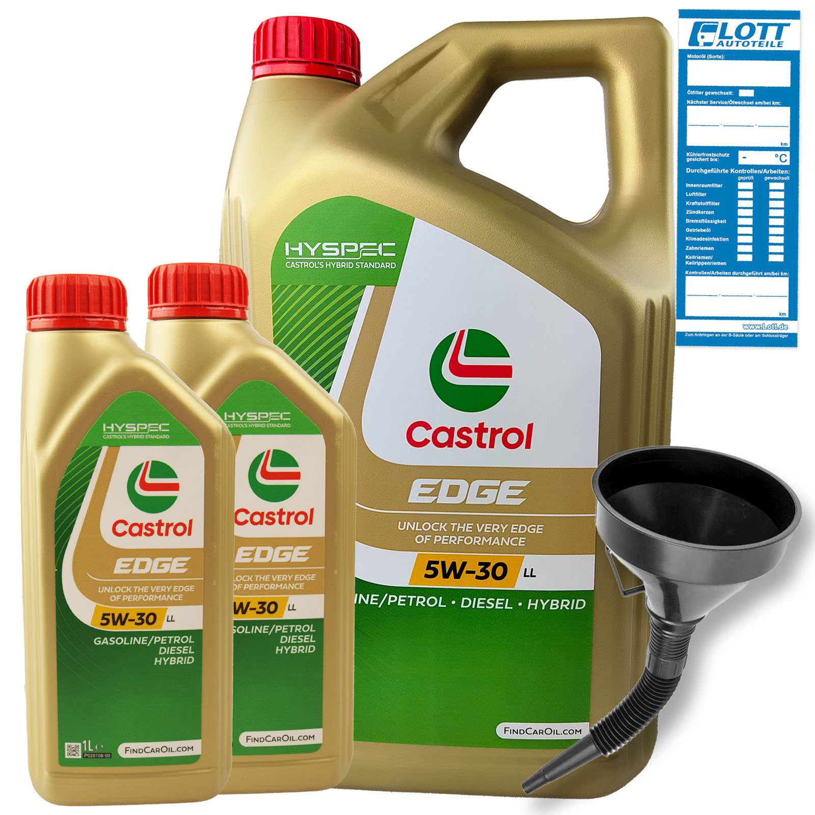 7 Liter CASTROL Edge Motoröl LL 5W-30 Longlife Titanium 5W 30 VW + Trichter