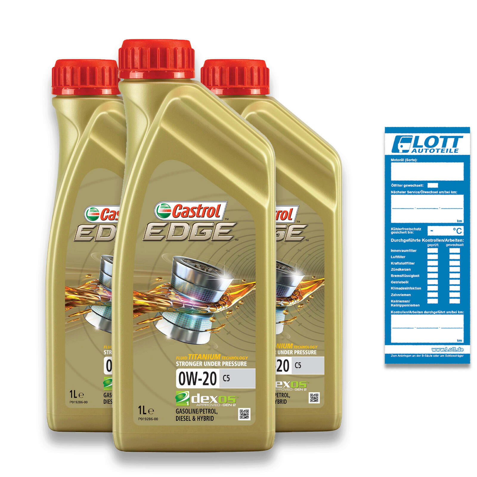 3x 1 Liter Castrol Motoröl Edge Titanium Fluid 0W-20 C5 Motoroel Oel 15CC94