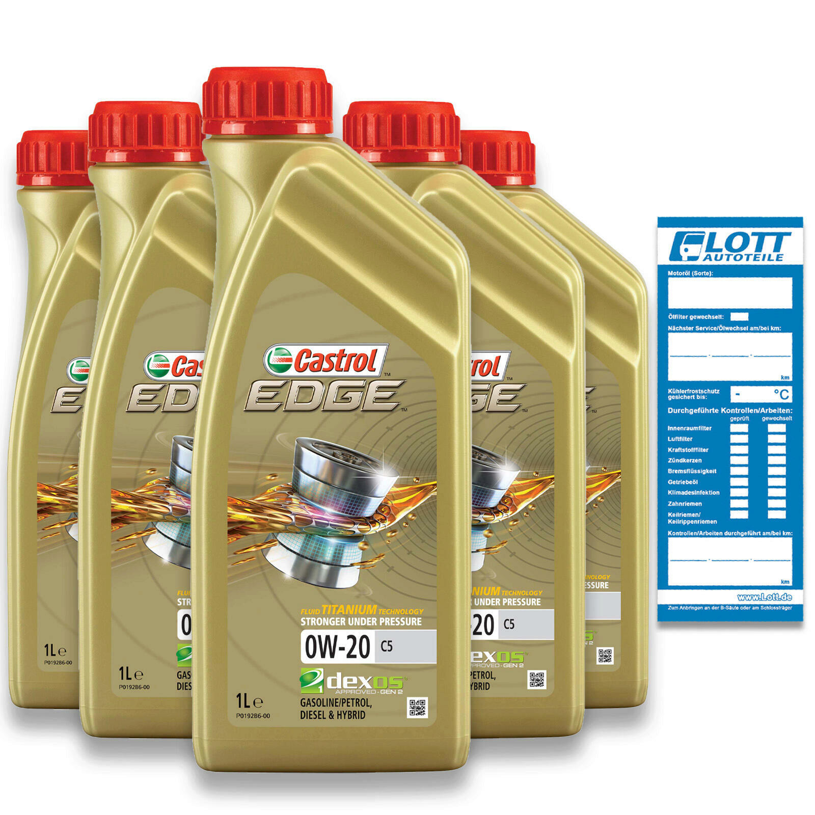5x 1 Liter Castrol Motoröl Edge Titanium Fluid 0W-20 C5 Motoroel Oel 15CC94