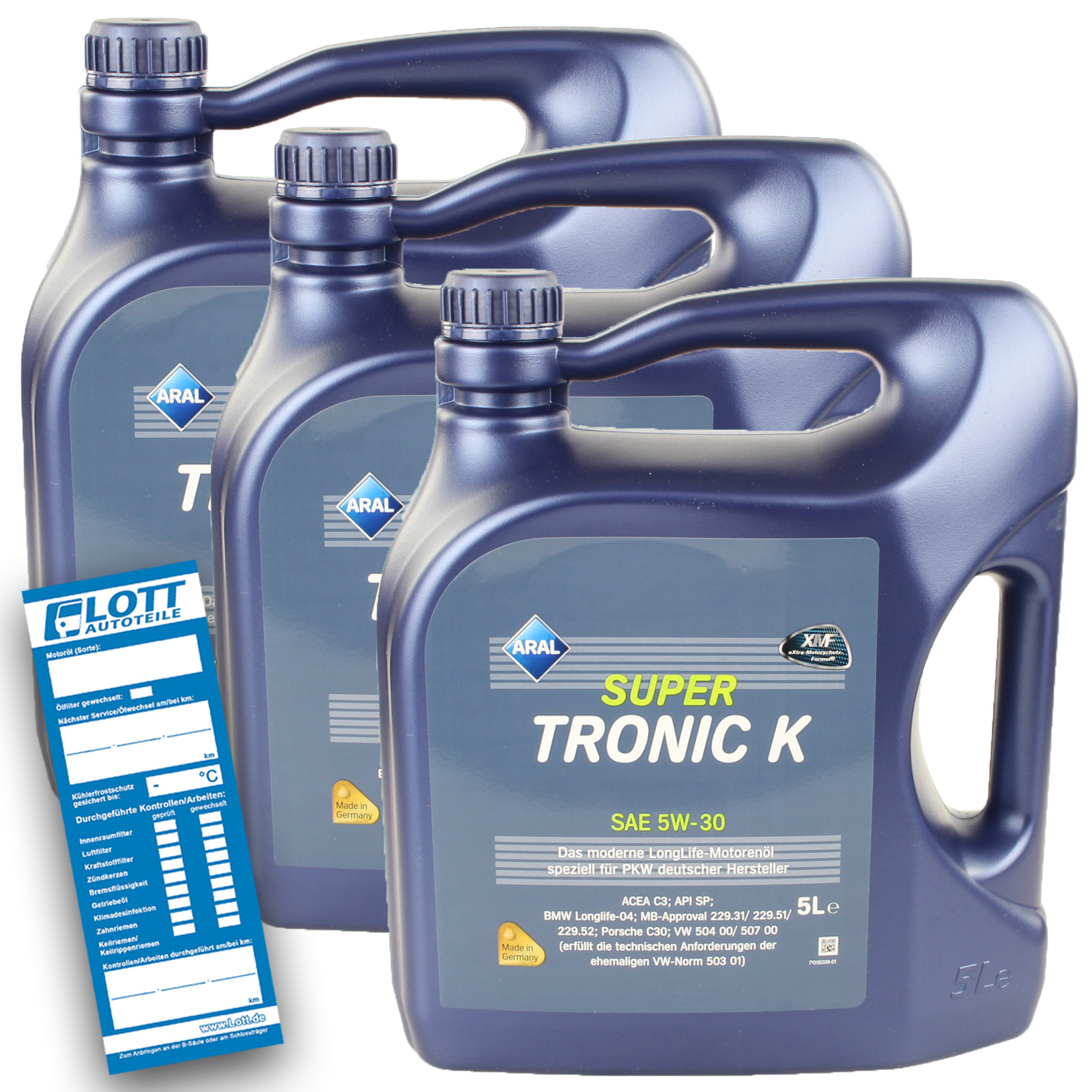 3x 5L Aral Longlife Motoröl SuperTronic K 5W-30 VW 504.00 507.00 BMW Lon...
