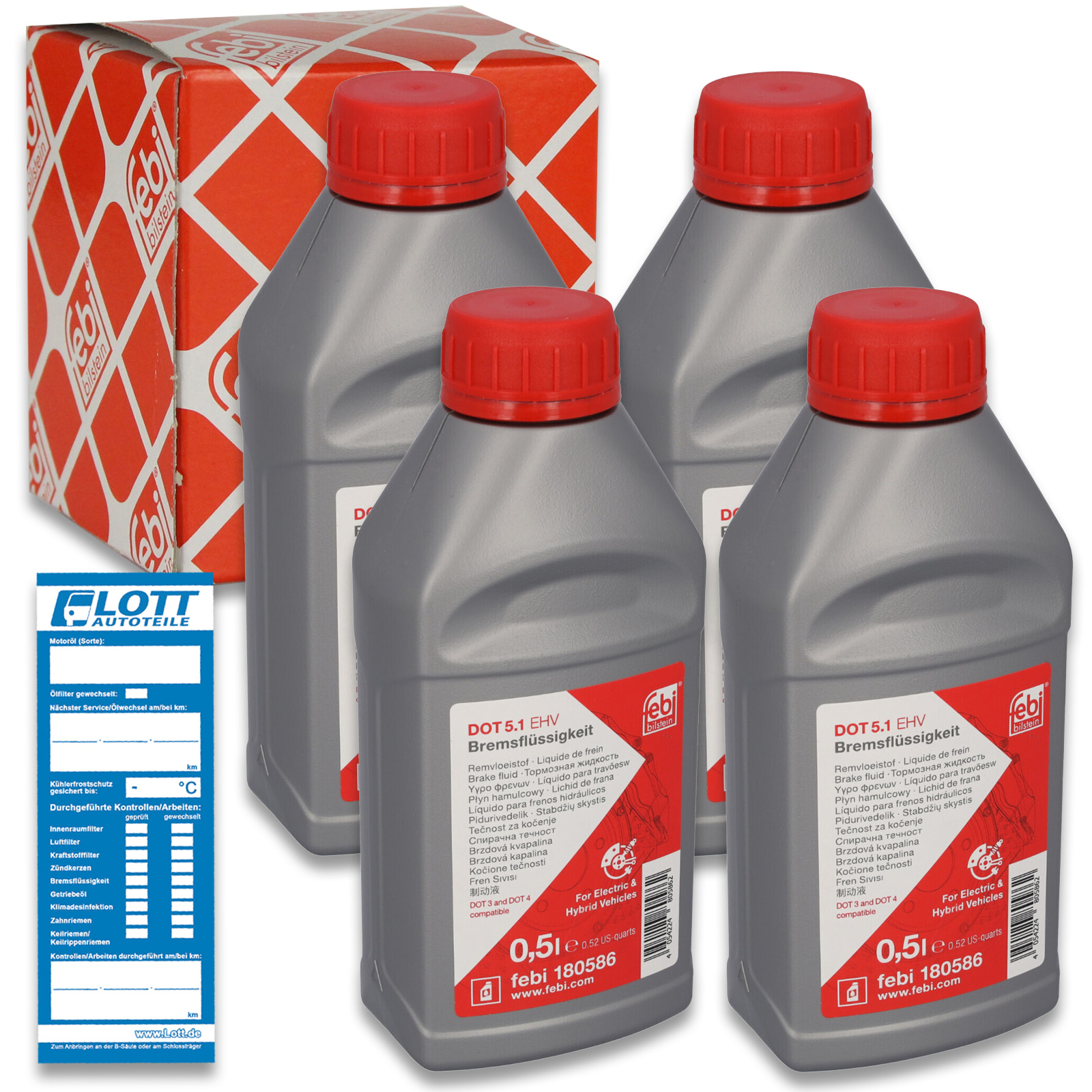 4x Febi Bilstein 500ml Bremsflüssigkeit DOT 5.1 EHV Elektro- und Hybridfahrzeuge
