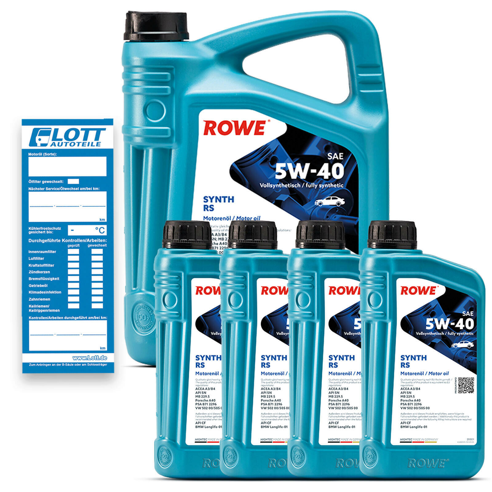 9L ROWE Motoröl Hightec Synt RS 5W-40 API CF ACEA A3/B4 API SN Made in G...