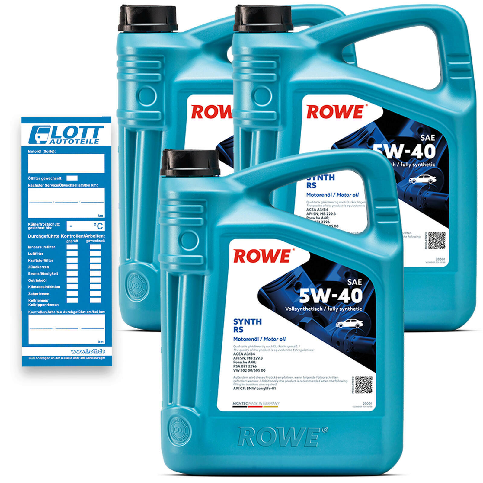 15L ROWE Motoröl Hightec Synt RS 5W-40 API CF ACEA A3/B4 API SN Made in Germany