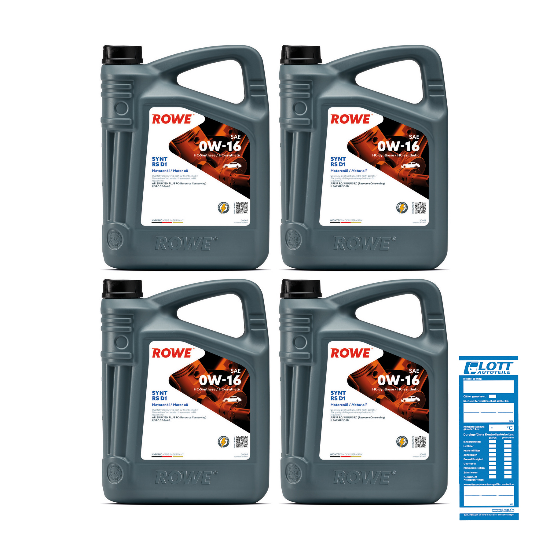 4x 5L ROWE Motoröl HIGHTEC SYNT RS D1 SAE 0W-16