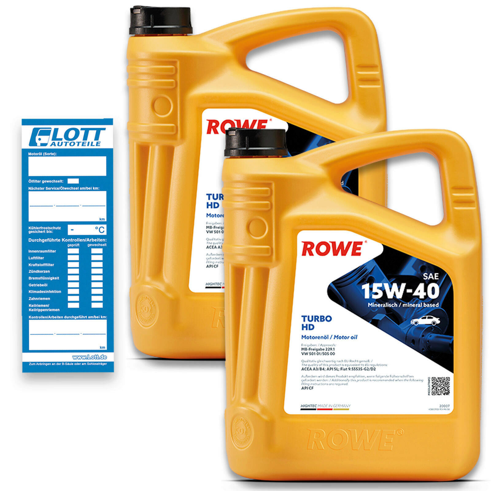 10L ROWE HIGHTEC TURBO HD 15W-40 Motoröl ACEA A3/B4 MB 229.1 VW 501.00 505.00