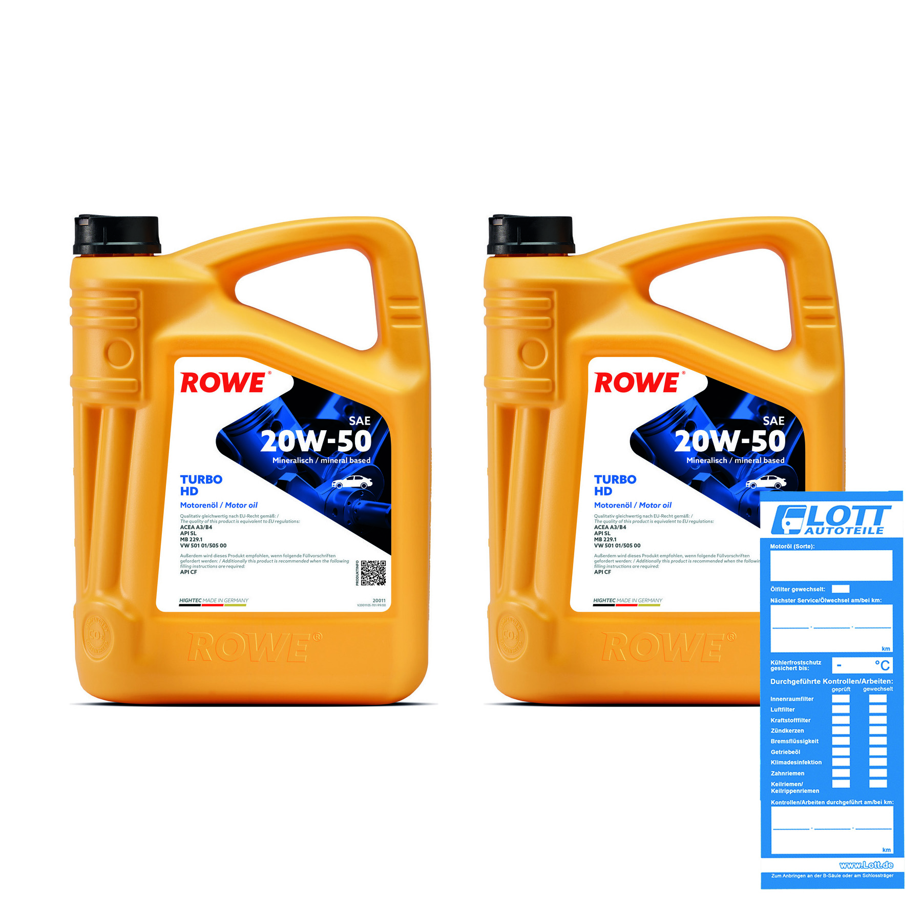 2x 5L ROWE Motoröl HIGHTEC TURBO HD SAE 20W-50