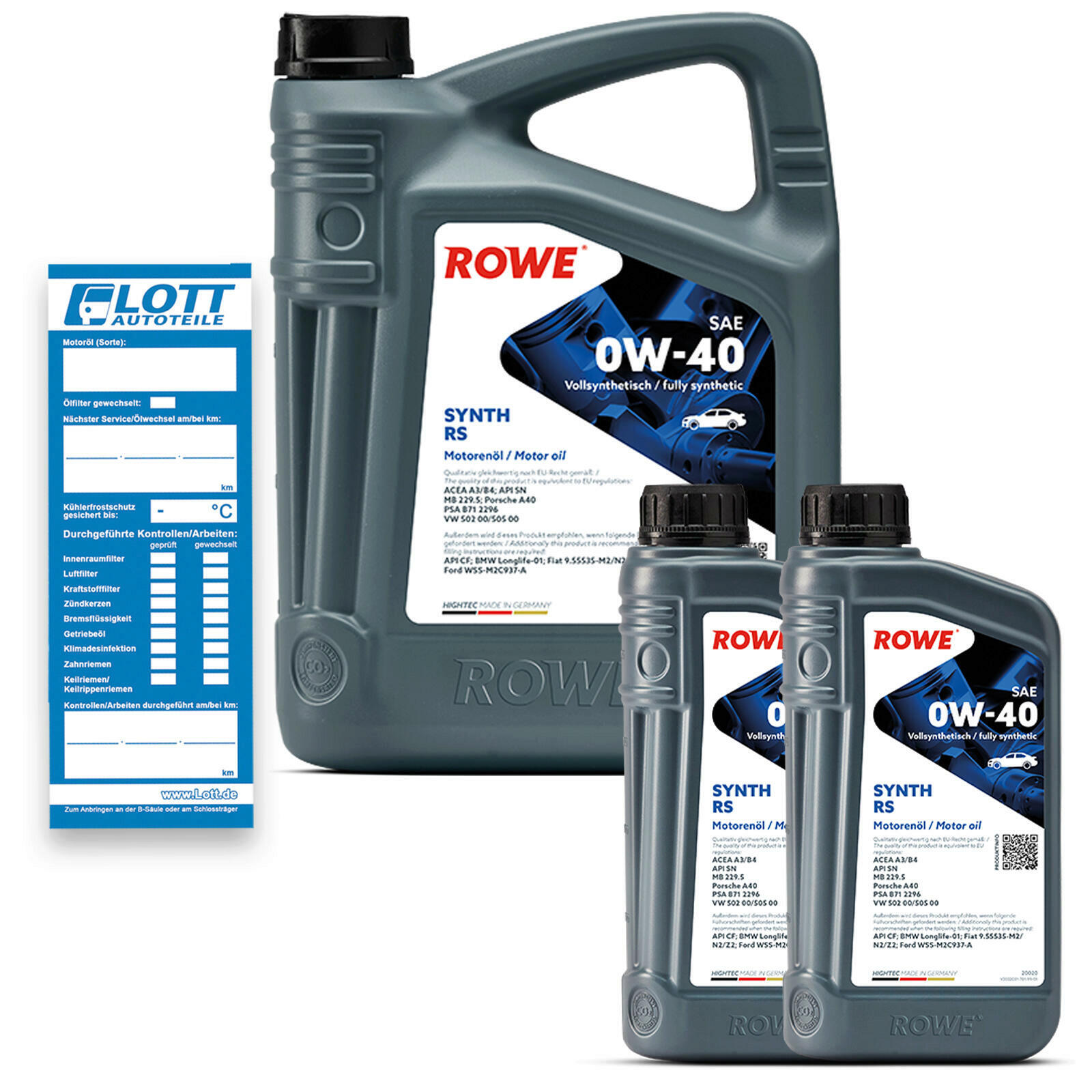 7L ROWE Motoröl Hightec Synt RS 0W-40 API SN MB 229.5 PSA B71 2296 VW 50...
