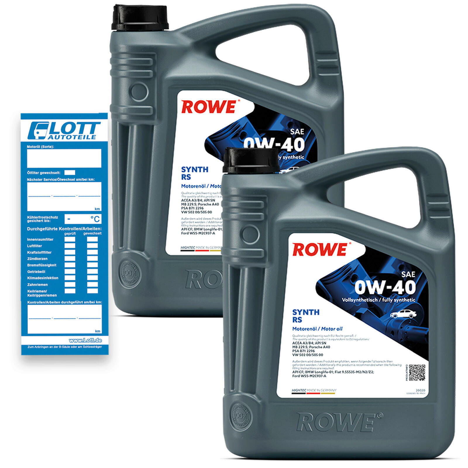 10L ROWE Motoröl Hightec Synt RS 0W-40 API SN MB 229.5 PSA B71 2296 VW 502/505
