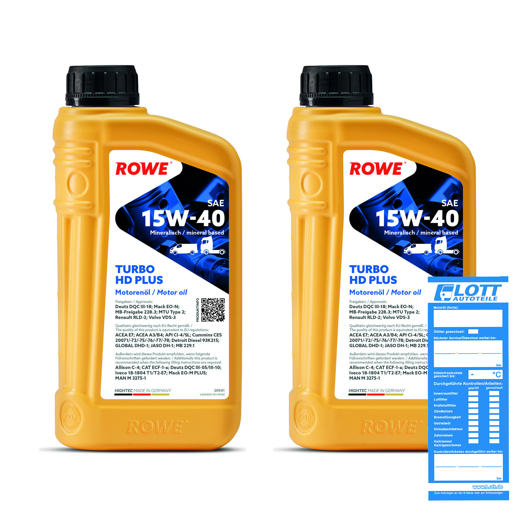 2x 1L ROWE Motoröl HIGHTEC TURBO HD SAE 15W-40 PLUS 20041-0010-99