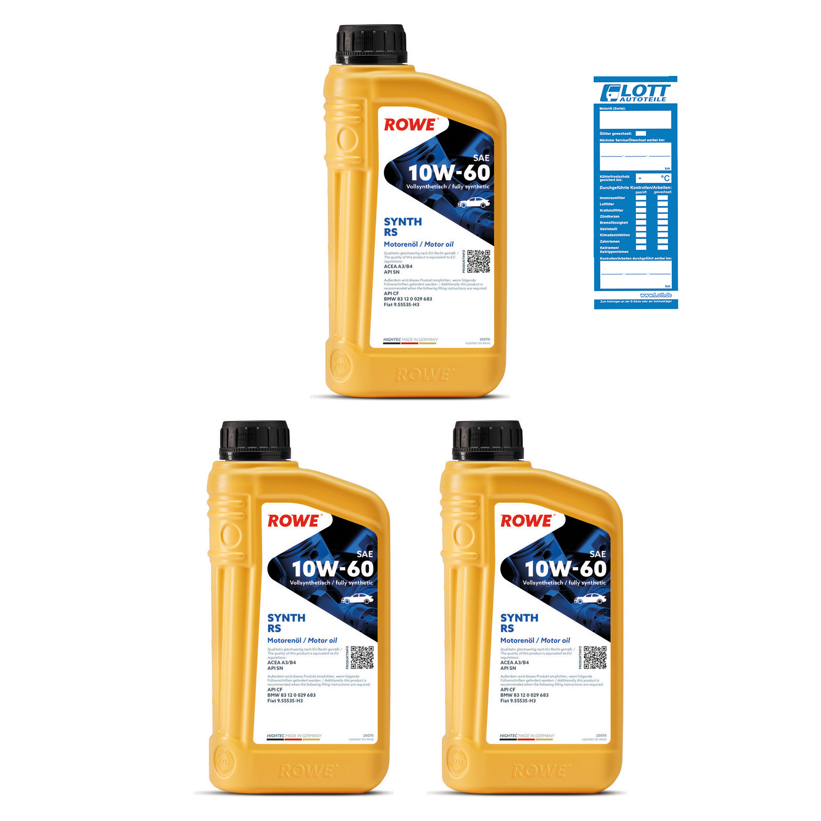 3x 1L ROWE Motoröl HIGHTEC SYNTH RS SAE 10W-60 20070-0010-99