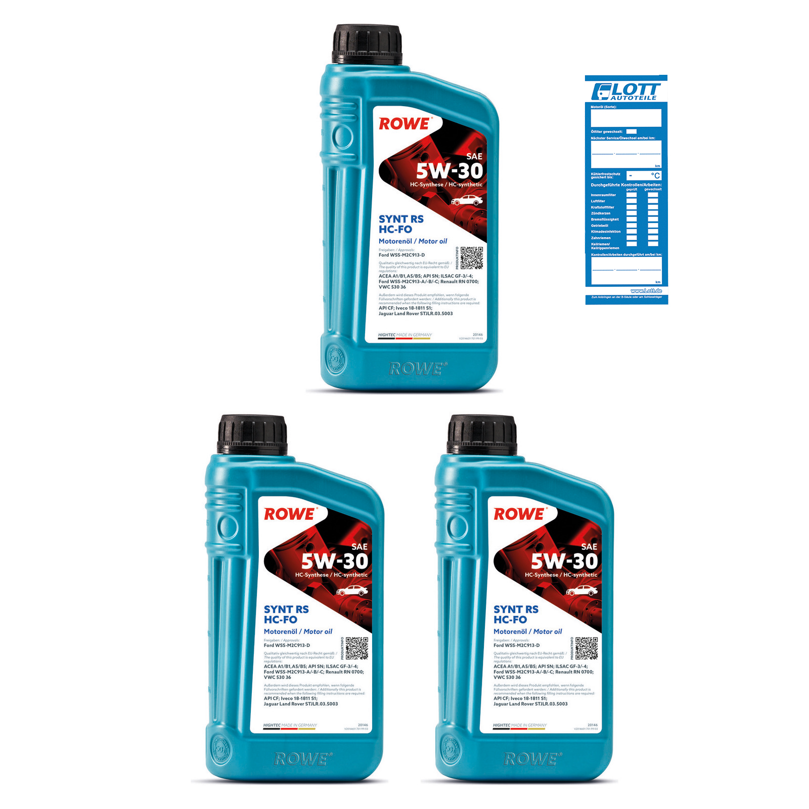 3x 1L ROWE Motoröl HIGHTEC SYNT RS SAE 5W-30 HC-FO 20146-0010-99