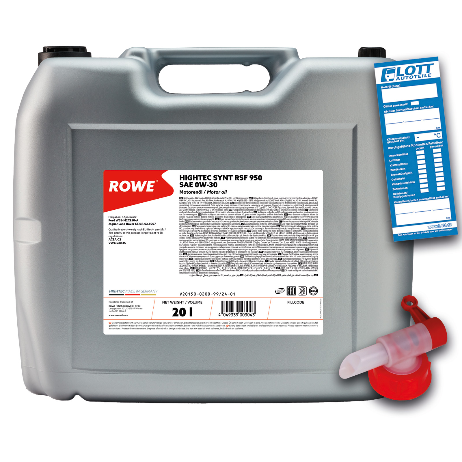20L ROWE HIGHTEC SYNT RSF 950 0W-30 Motoröl ACEA C2 Ford WSS-M2C950-A + Hahn