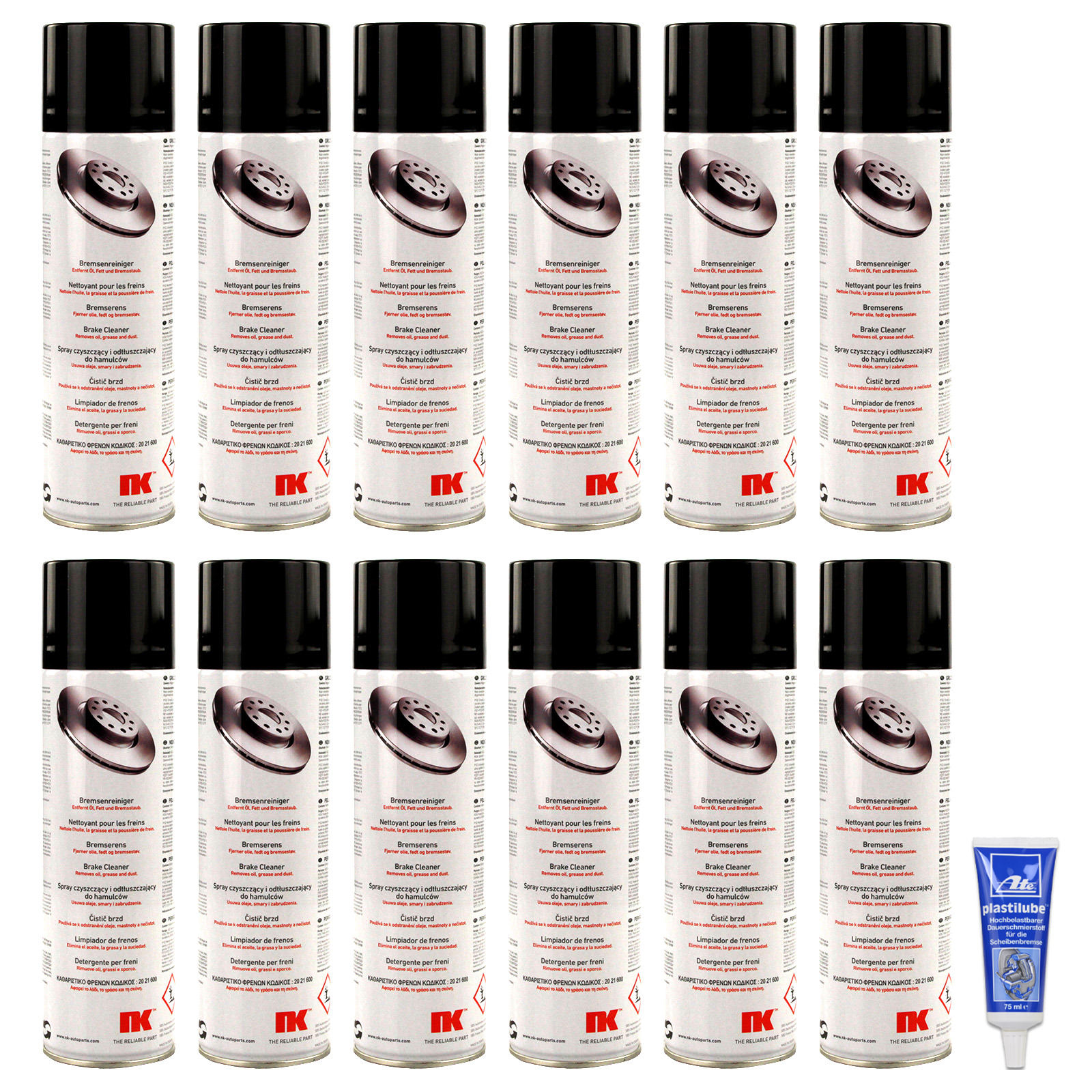 12x 500ml NK Bremsenreiniger Teilereiniger Spray + + ATE Plastilube Paste 75ml