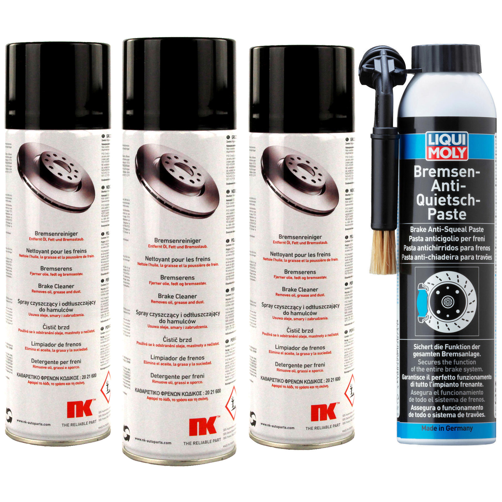 3x 500ml NK Bremsenreiniger + Liqui Moly Anti-Quietsch-Paste Pinseldose 200ml