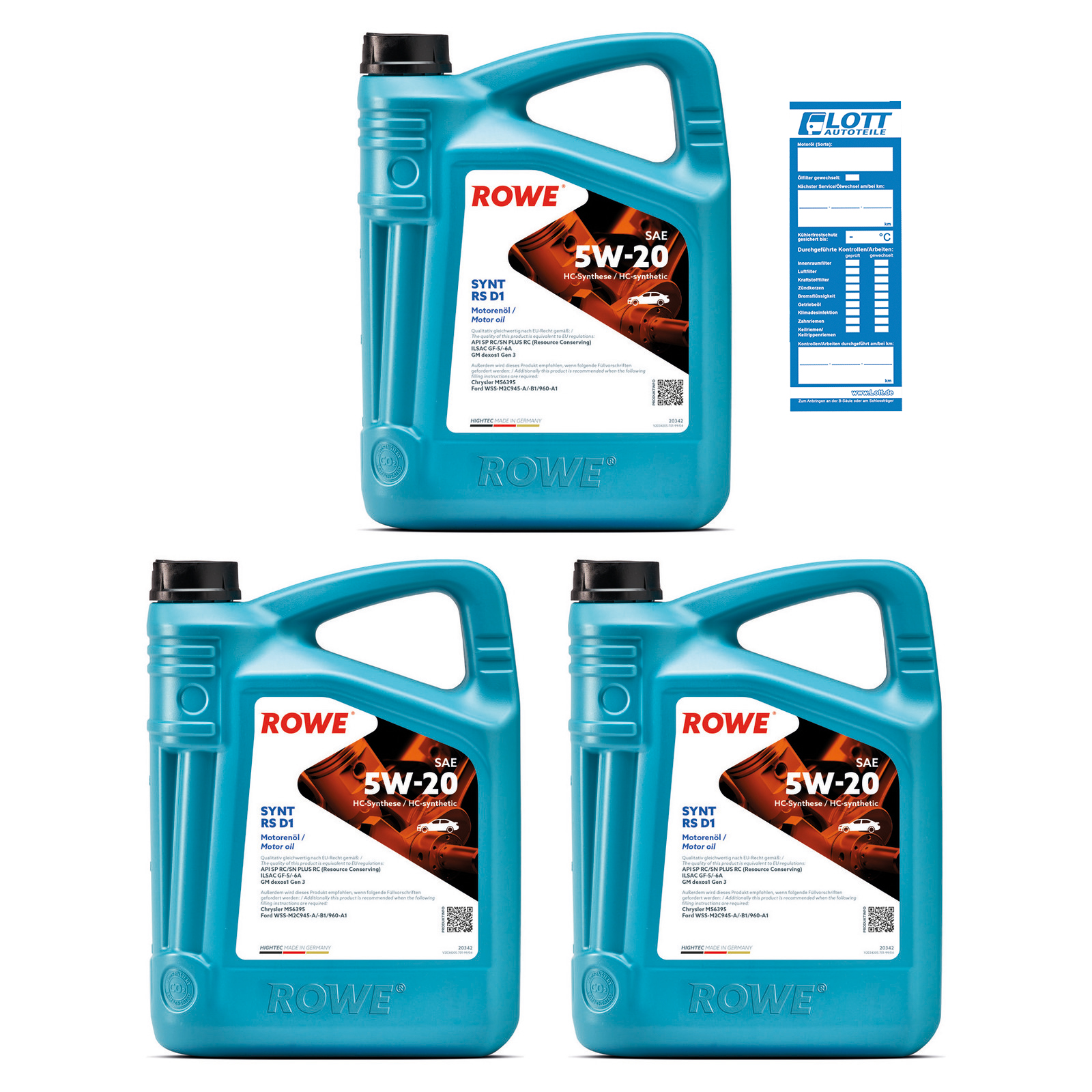 3x 5L ROWE Motoröl HIGHTEC SYNT RS D1 SAE 5W-20 20342-0050-99