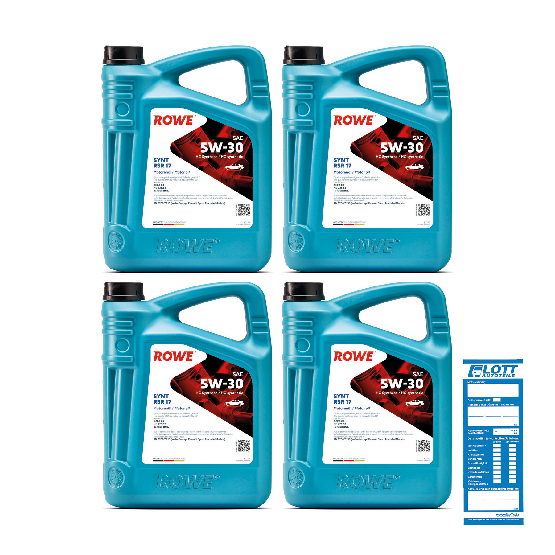 4x 5L ROWE Motoröl HIGHTEC SYNT RSR 17 SAE 5W-30 20370-0050-99