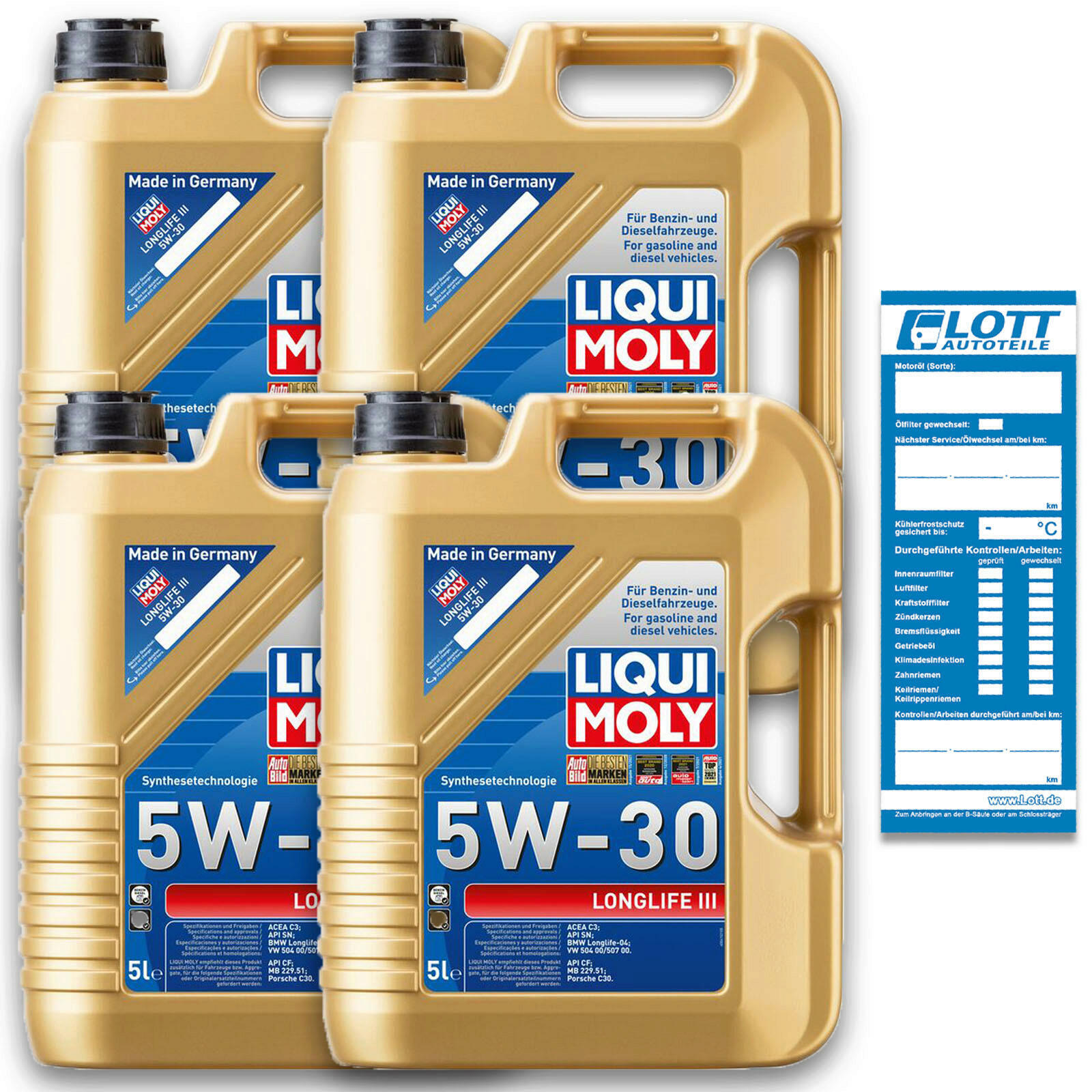 4x 5 Liter Liqui Moly Motorenöl Longlife III Motoröl 20 L Ö Oe...