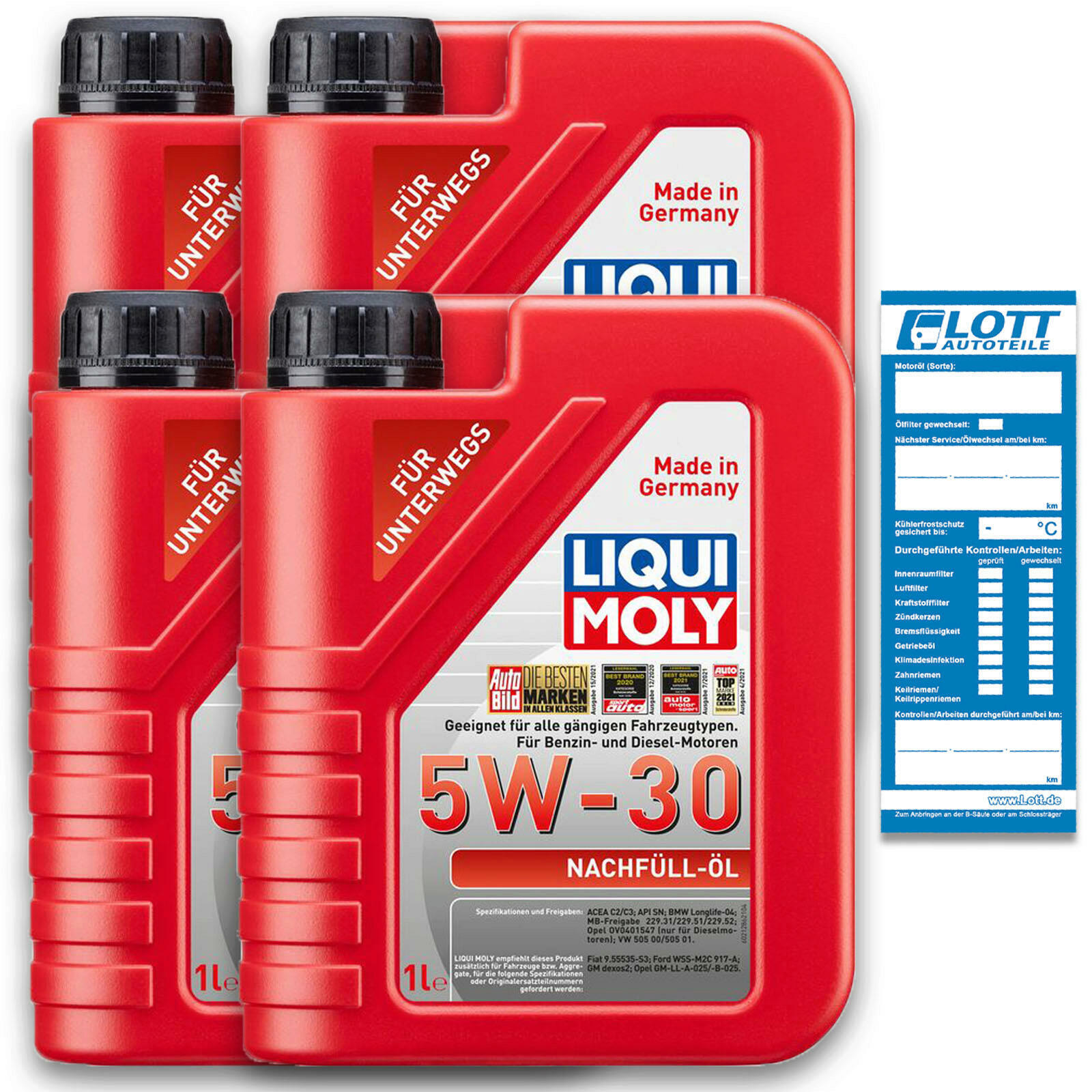 4x 1 Liter Liqui Moly Leichtlaufmotoröl Nachfüll-Ö Nachfü...