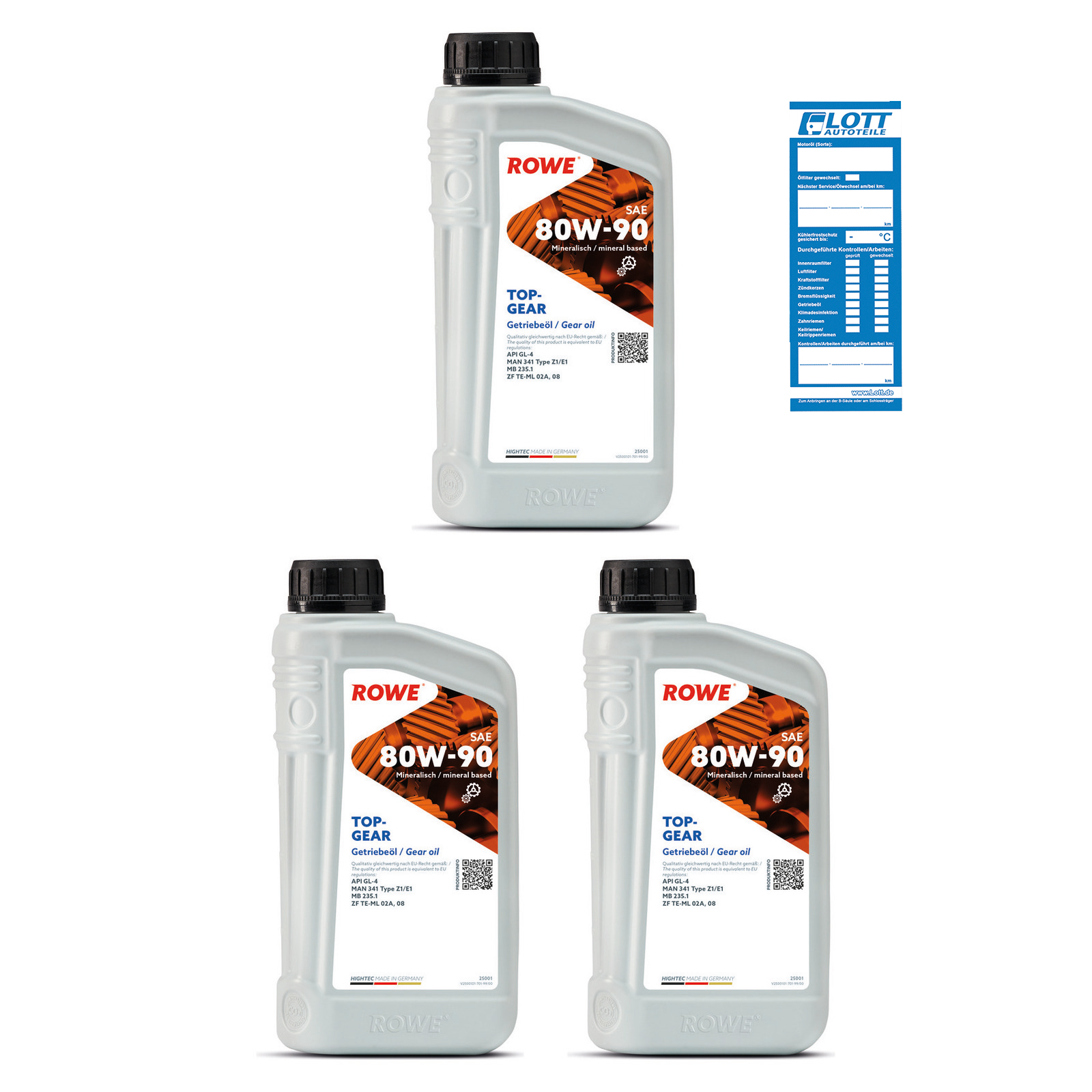 3x 1L ROWE Motoröl HIGHTEC TOPGEAR SAE 80W-90 25001-0010-99