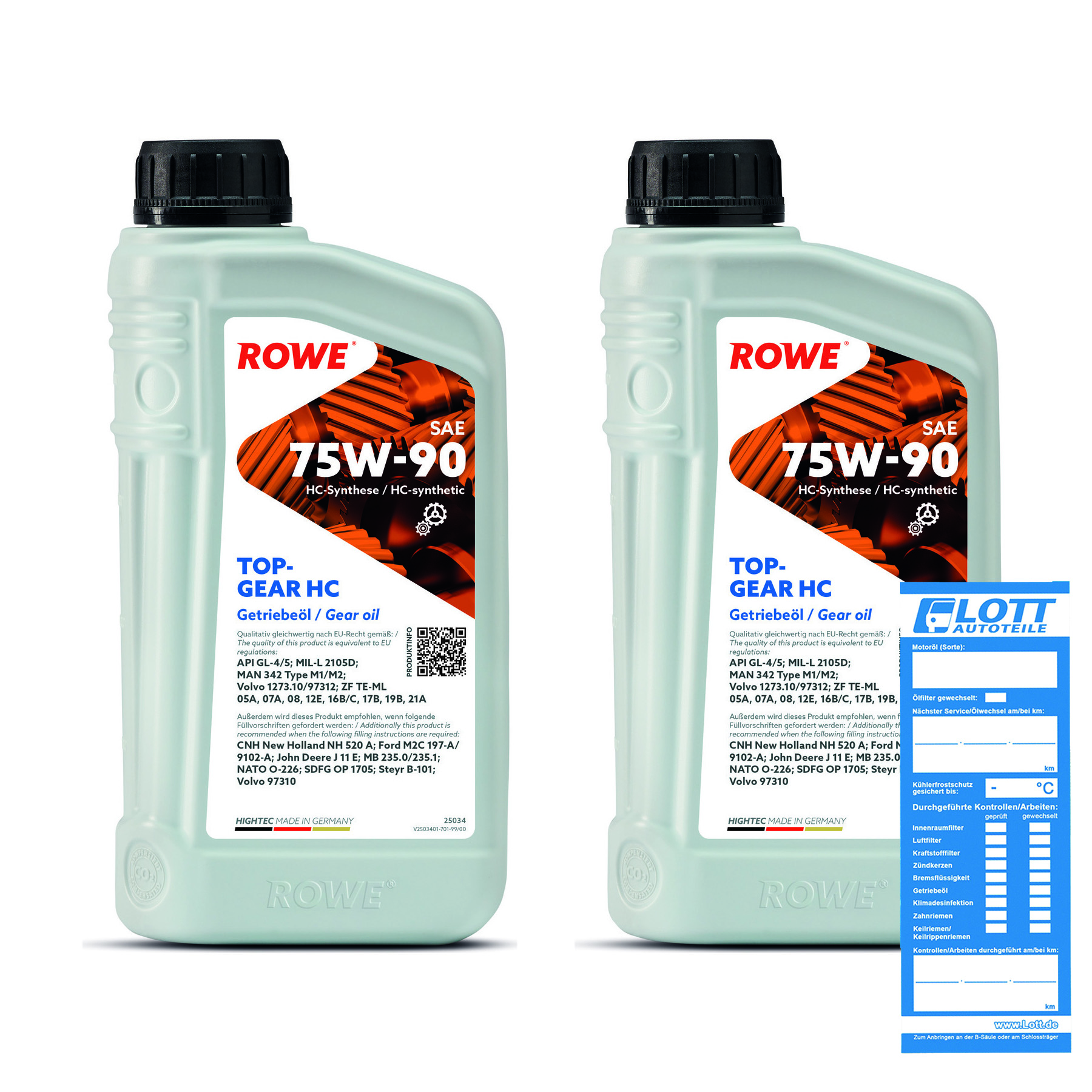 2x 1L ROWE Motoröl HIGHTEC TOPGEAR SAE 75W-90 HC 25034-0010-99