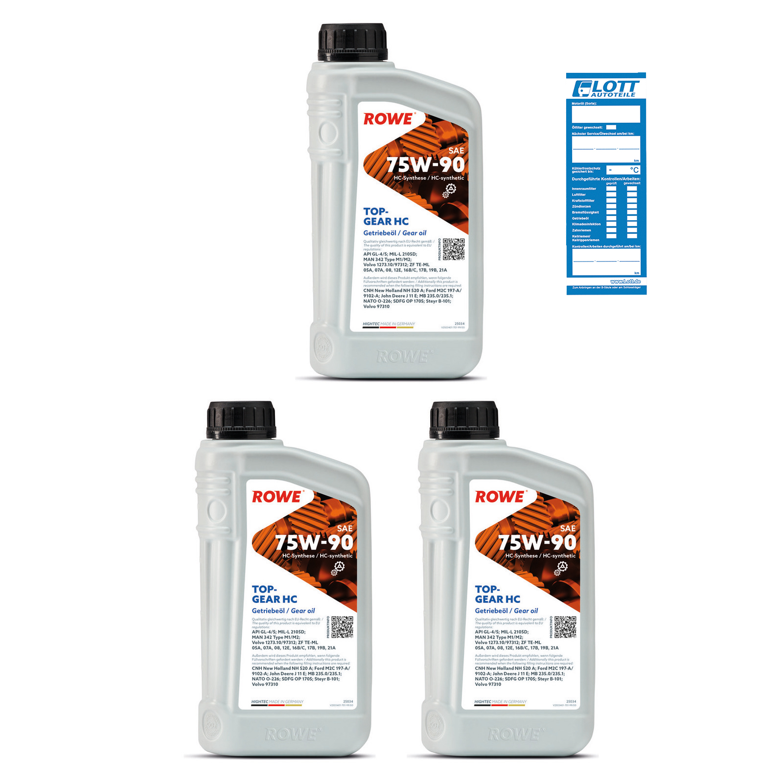 3x 1L ROWE Motoröl HIGHTEC TOPGEAR SAE 75W-90 HC 25034-0010-99