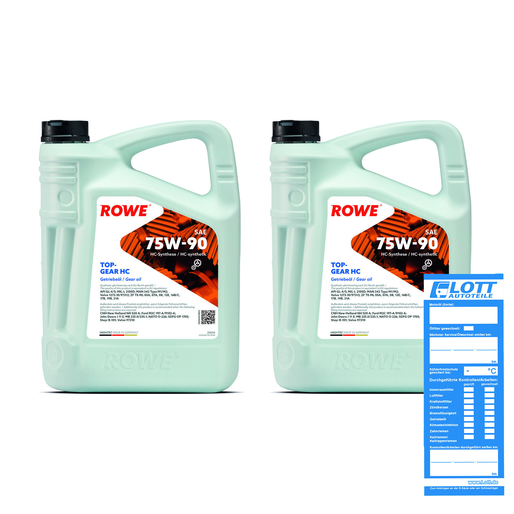 2x 5L ROWE Motoröl HIGHTEC TOPGEAR SAE 75W-90 HC 25034-0050-99