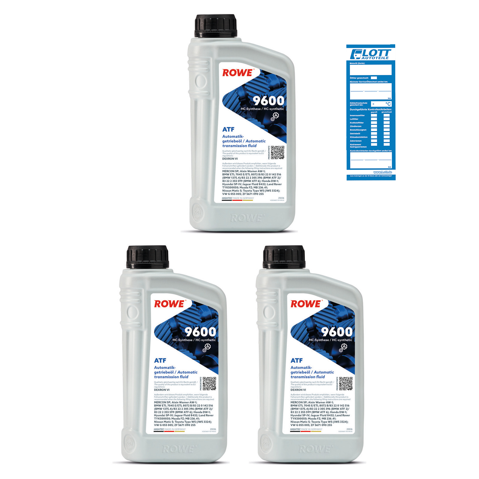 3x 1L ROWE Getriebeöle Schaltgetriebe HIGHTEC ATF 9600 25036-0010-99