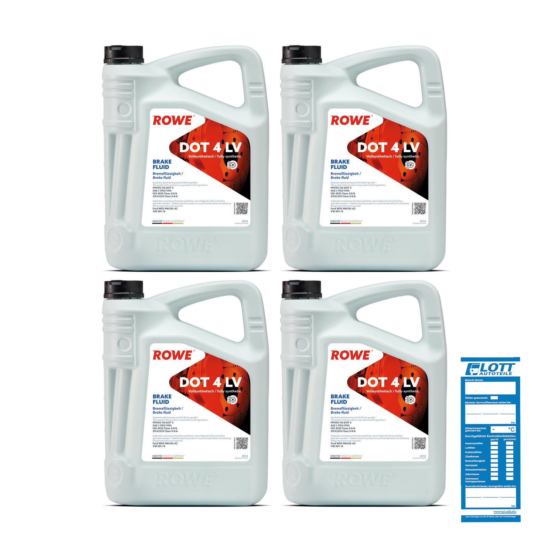 4x 5L ROWE Bremsflüssigkeit HIGHTEC BRAKE FLUID DOT 4 LV 25114-0050-99