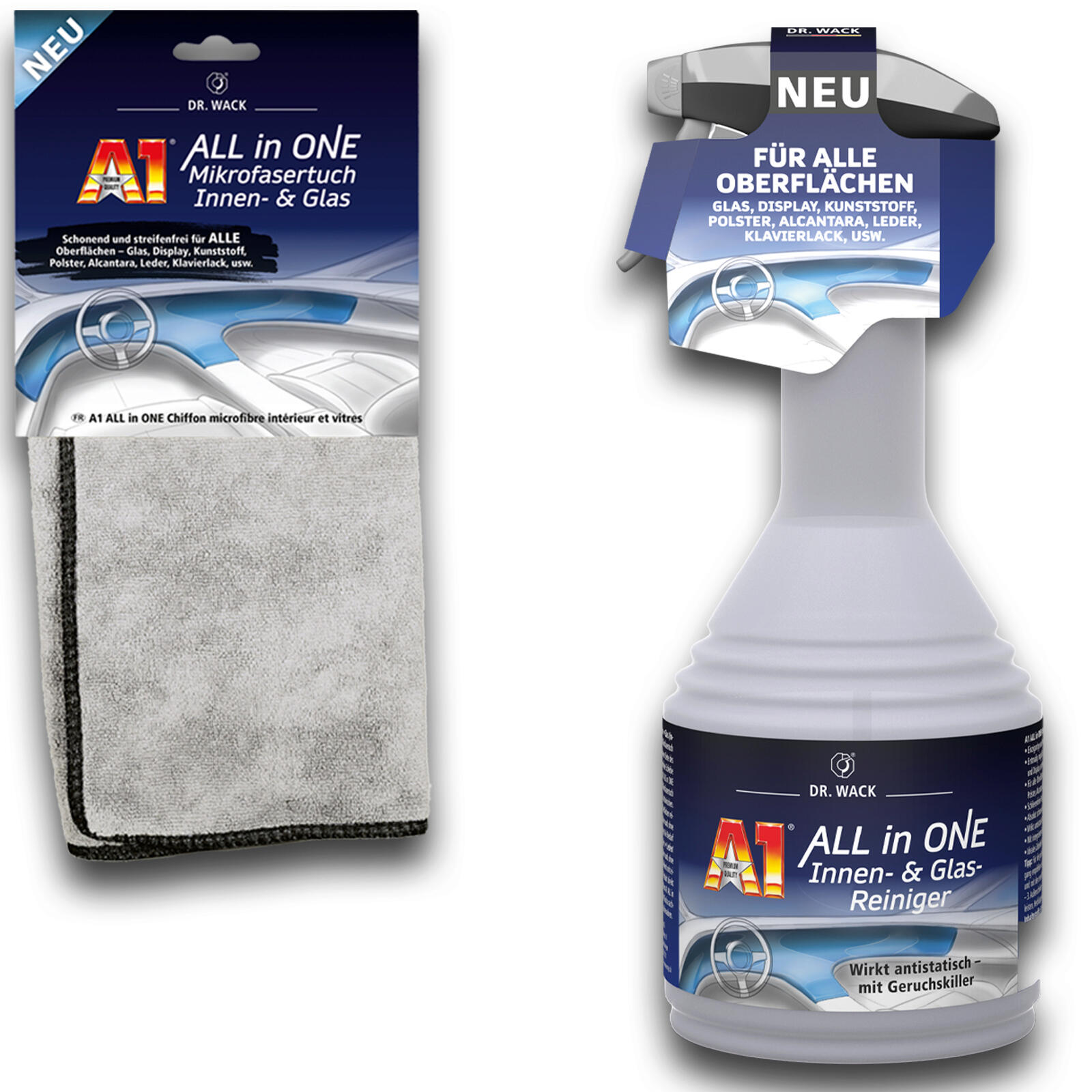 1x Dr.Wack A1 Innen- &amp; Glasreiniger 500ml + 1x Dr.Wack A1 Mikrofasertuch