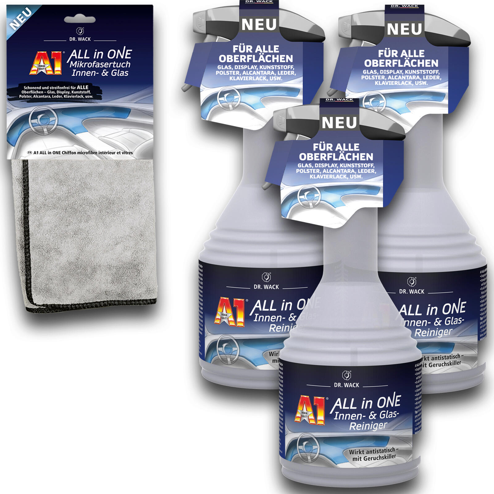 3x Dr.Wack A1 Innen- & Glasreiniger 500ml + 1x Dr.Wack A1 Mikrofasertuch