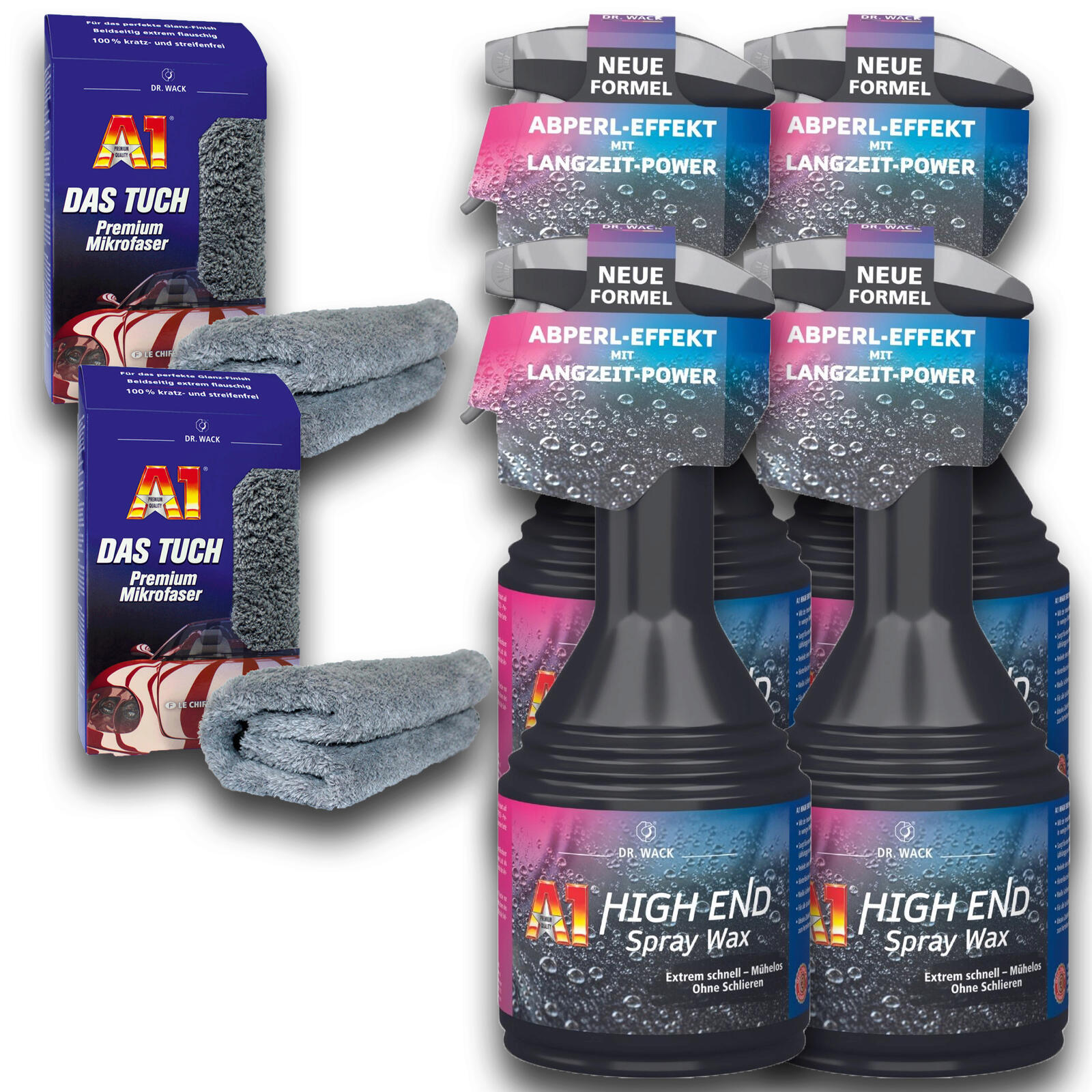 4x Dr.Wack A1 High End Spray Wax 500ml Sprühwachs Versiegelung + 2x A1 Das Tuch
