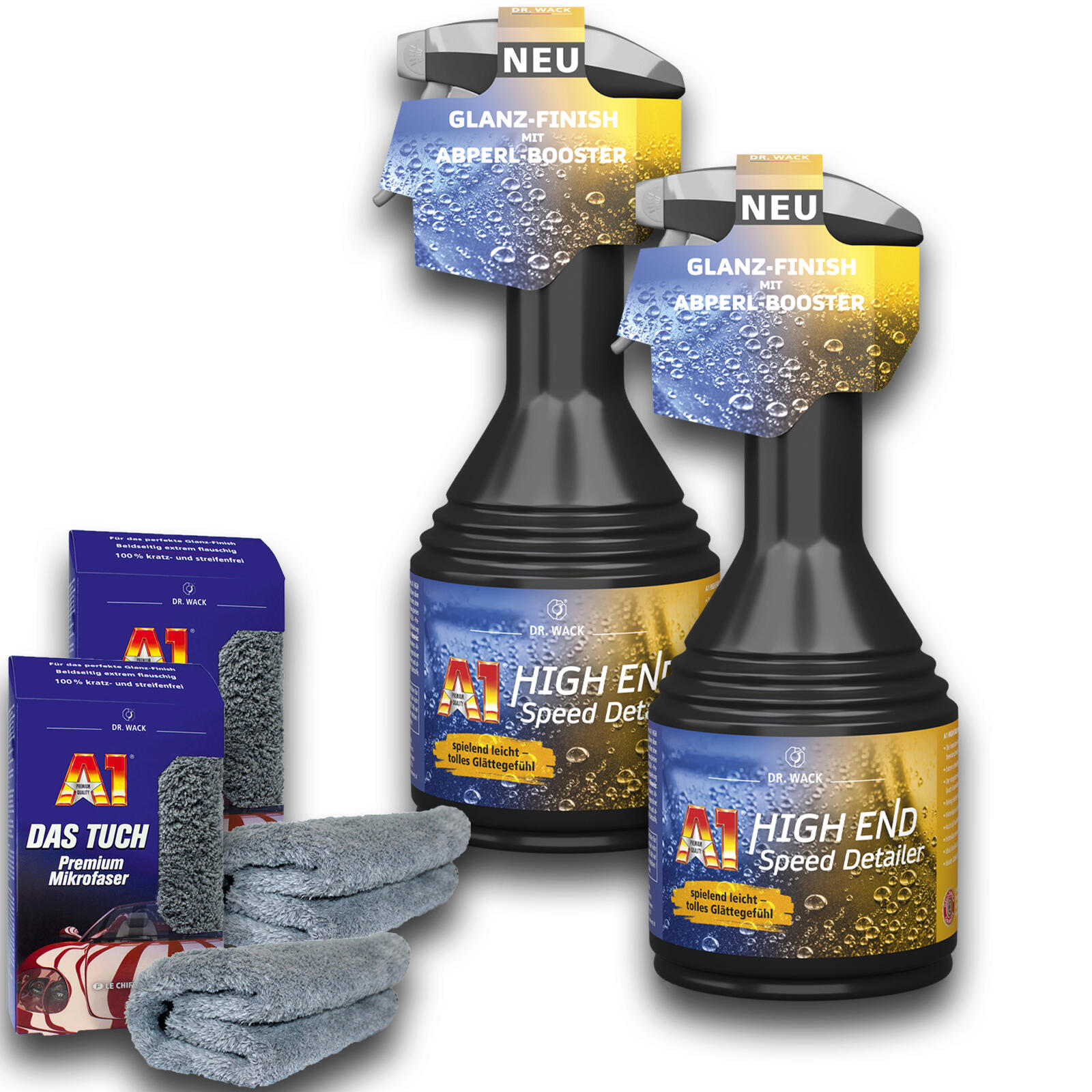 2x Dr.Wack A1 HIGH END Speed Detailer 500ml + 2x A1 Das Tuch Premium Mikrofaser