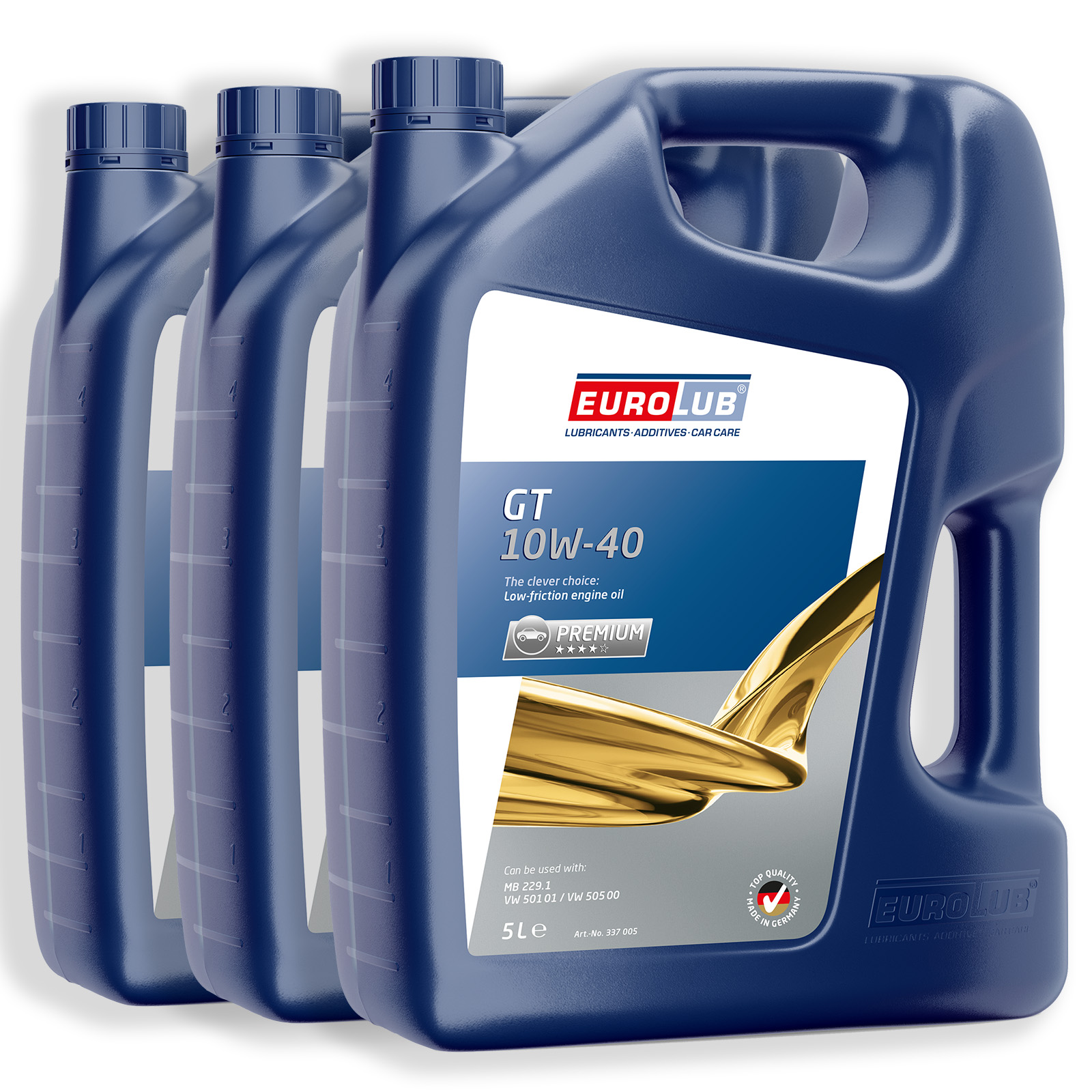 3x 5L Eurolub GT 10W-40 Motoröl ACEA A3/B4 VW 501.01 505.00 MB 229.1 Mot...