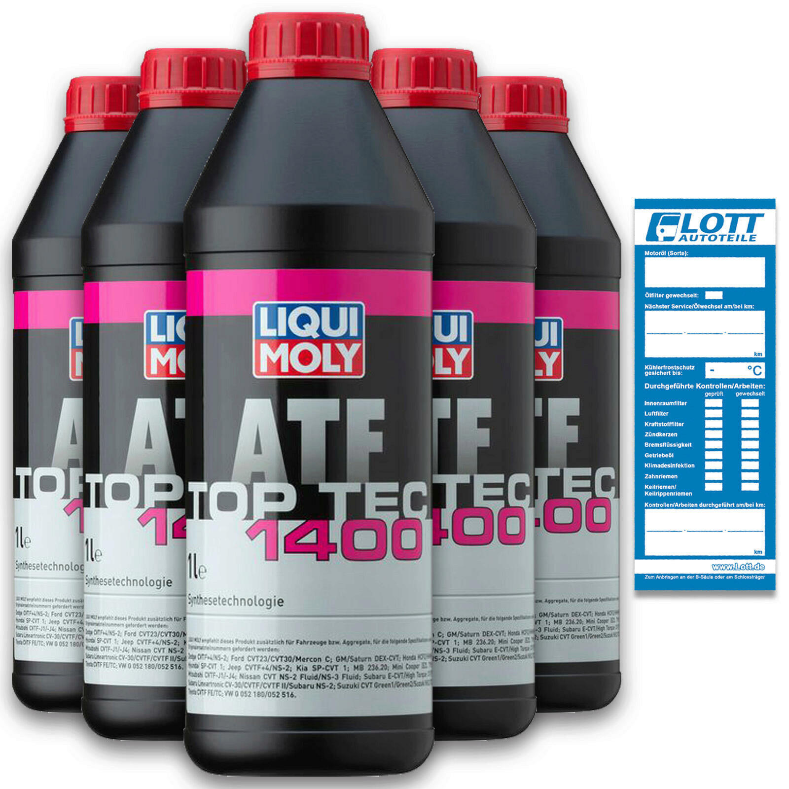 5x 1 Liter Liqui Moly Automatikgetriebeöl Getriebeöl 5 L Top Tec ATF 1400 / 3662