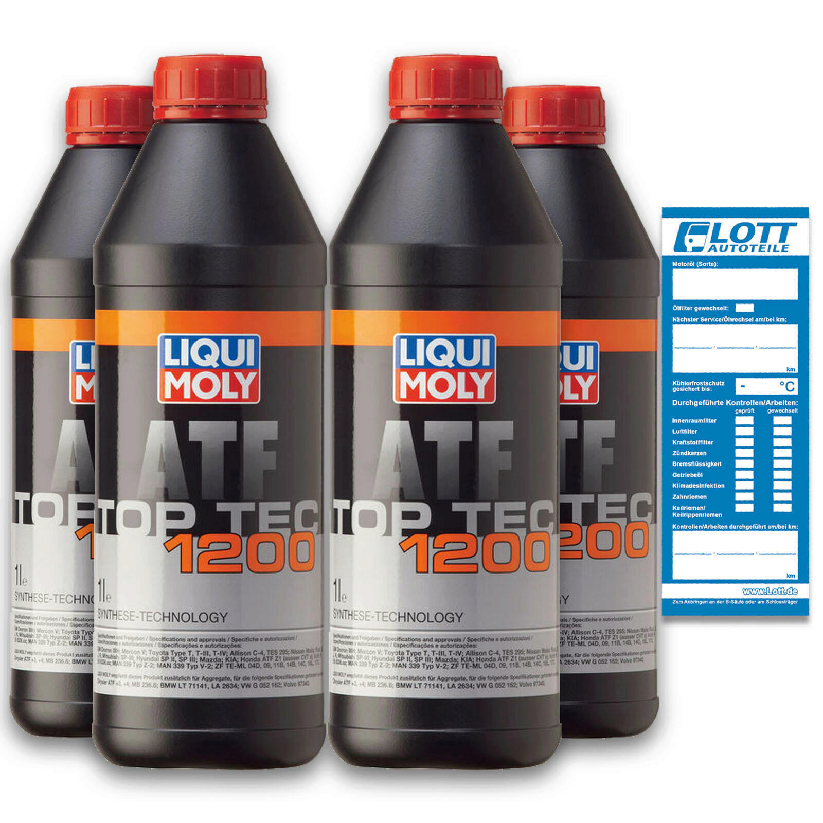 4x 1 Liter Liqui Moly Automatikgetriebeöl Getriebeöl 4 L Top Tec ATF 1200 / 3681