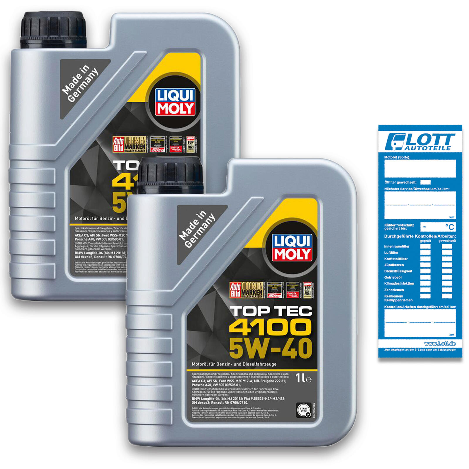 2x 1 Liter Liqui Moly Motorenöl Motoröl Top Tec 4100 5W-40 Oil &Oum...