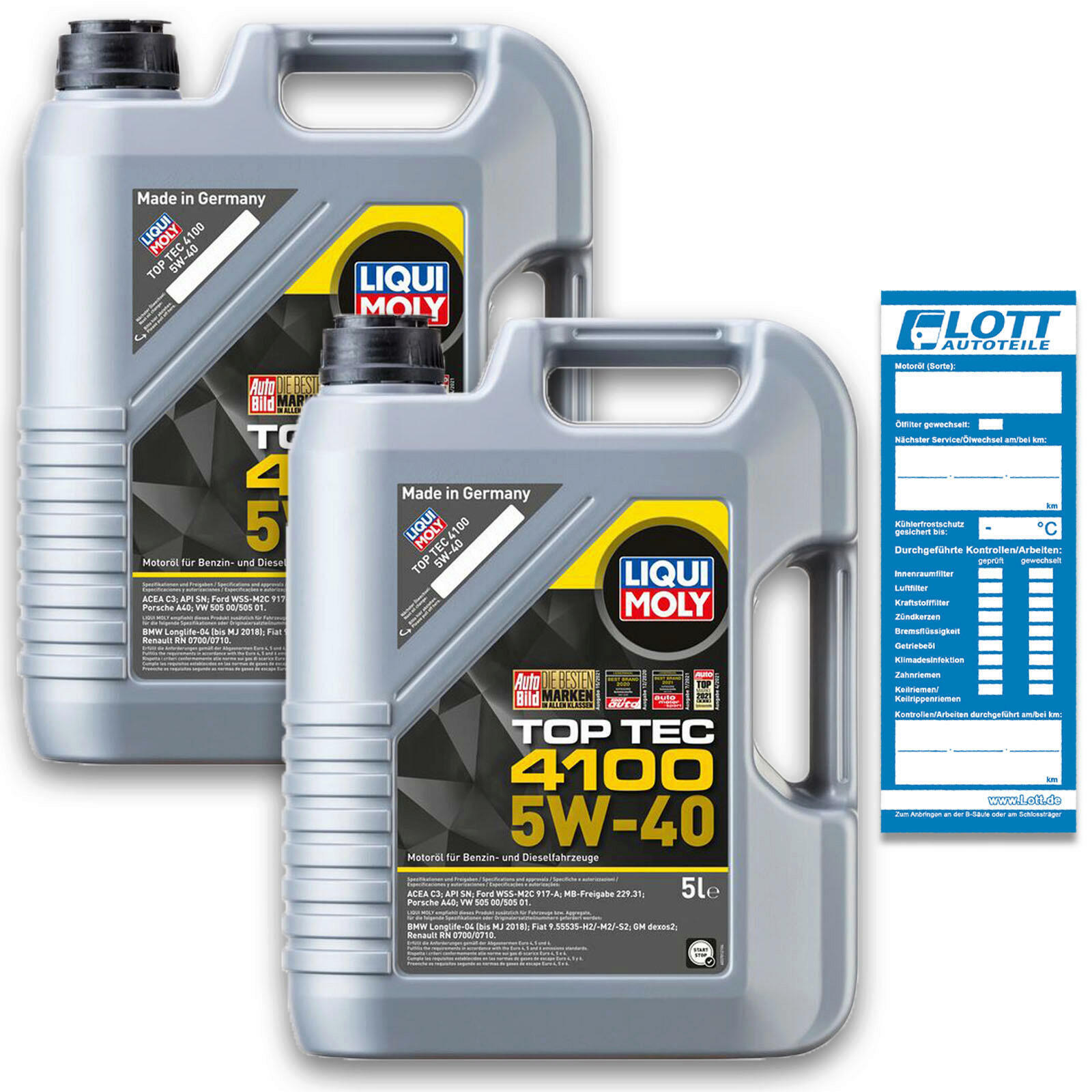 2x 5 Liter LIQUI MOLY Motoröl Motorenöl Top Tec 4100 5W40 Oil / 10 ...