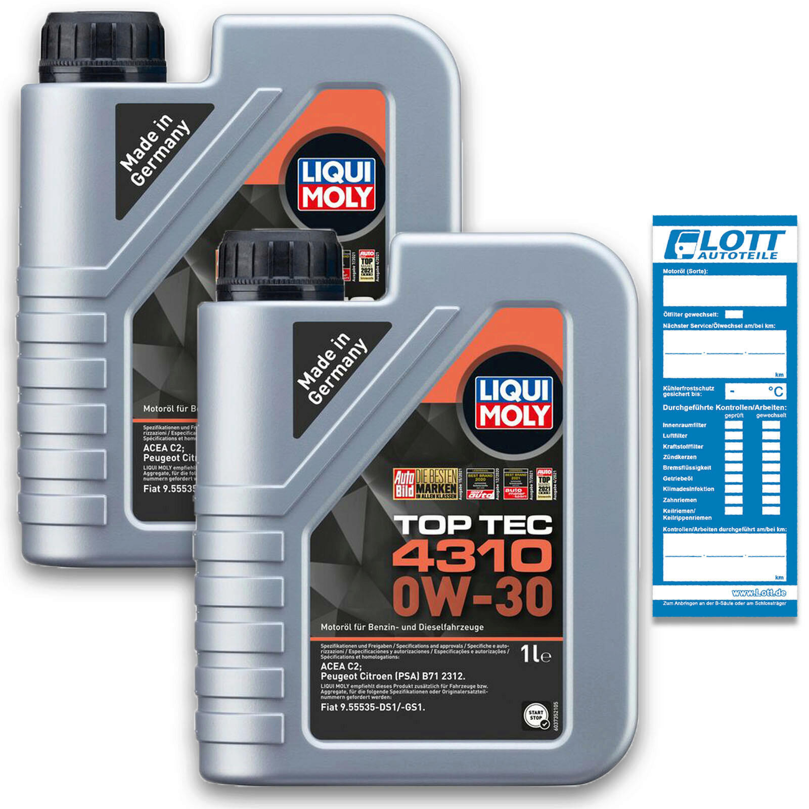 2x 1 Liter Liqui Moly Motorenöl Motoröl Top Tec 4310 0W-30 2 L Oil ...