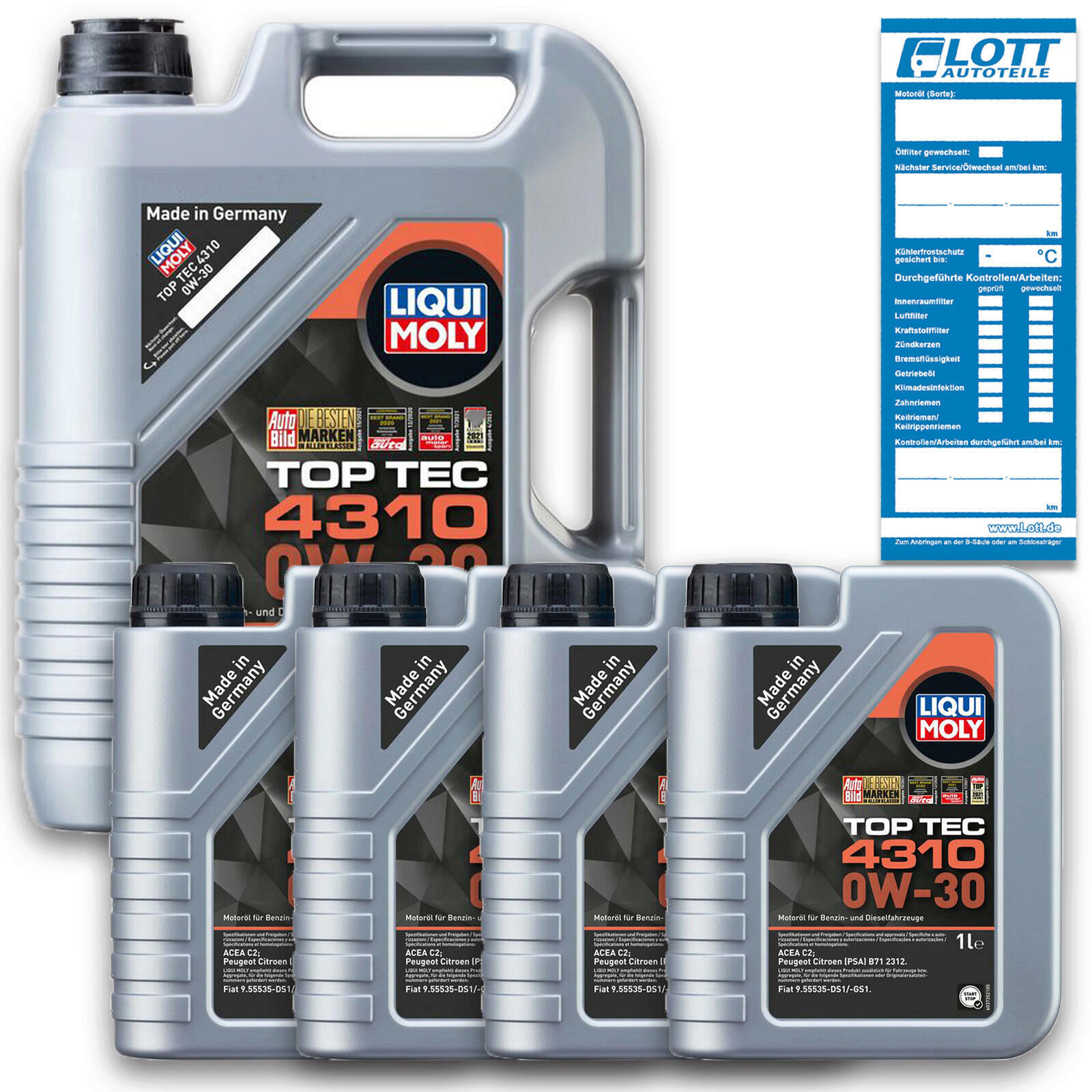 9 Liter Liqui Moly Motorenöl Motoröl Top Tec 4310 0W-30 Oil Ö ...