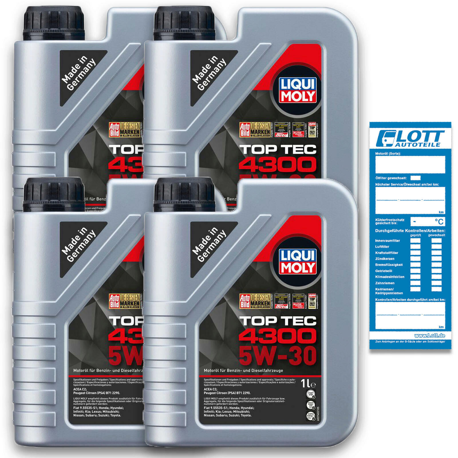 4x 1 Liter Liqui Moly Motorenöl Motoröl Top Tec 4300 5W-30 4 L Oil ...