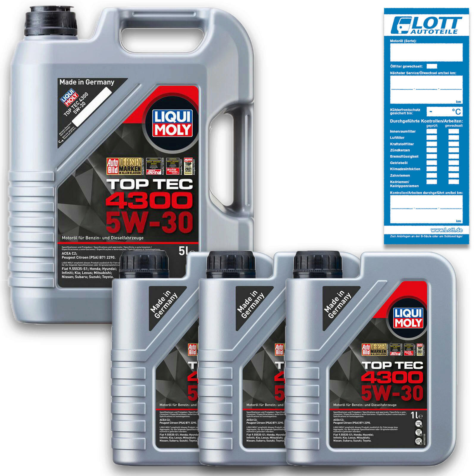 8 Liter Liqui Moly Motorenöl Motoröl Top Tec 4300 5W-30 1x 5L 3x 1L...