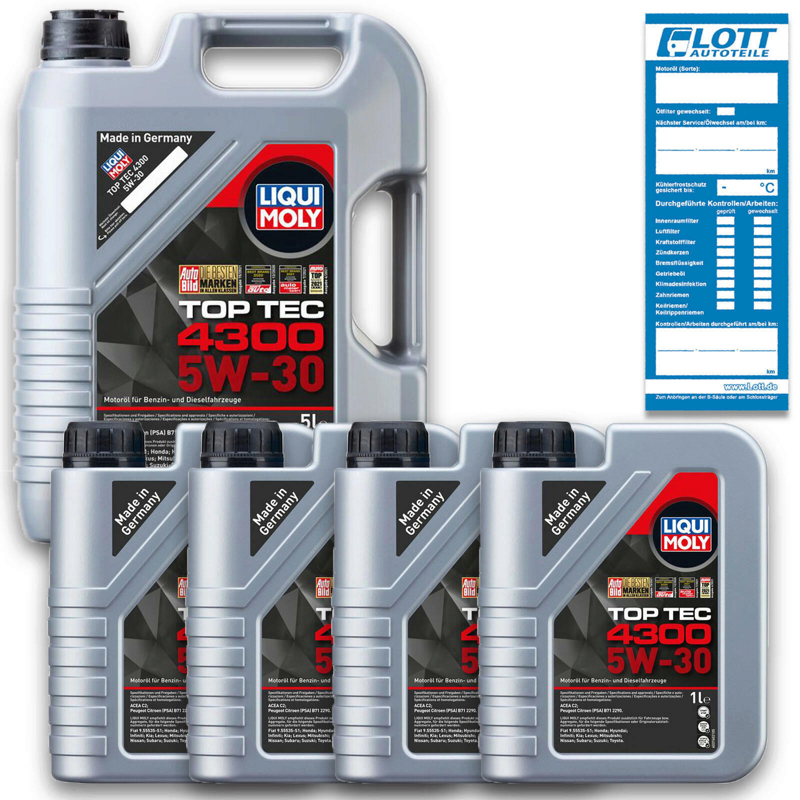 9 Liter Liqui Moly Motorenöl Motoröl Top Tec 4300 5W-30 1x 5L 4x 1L...