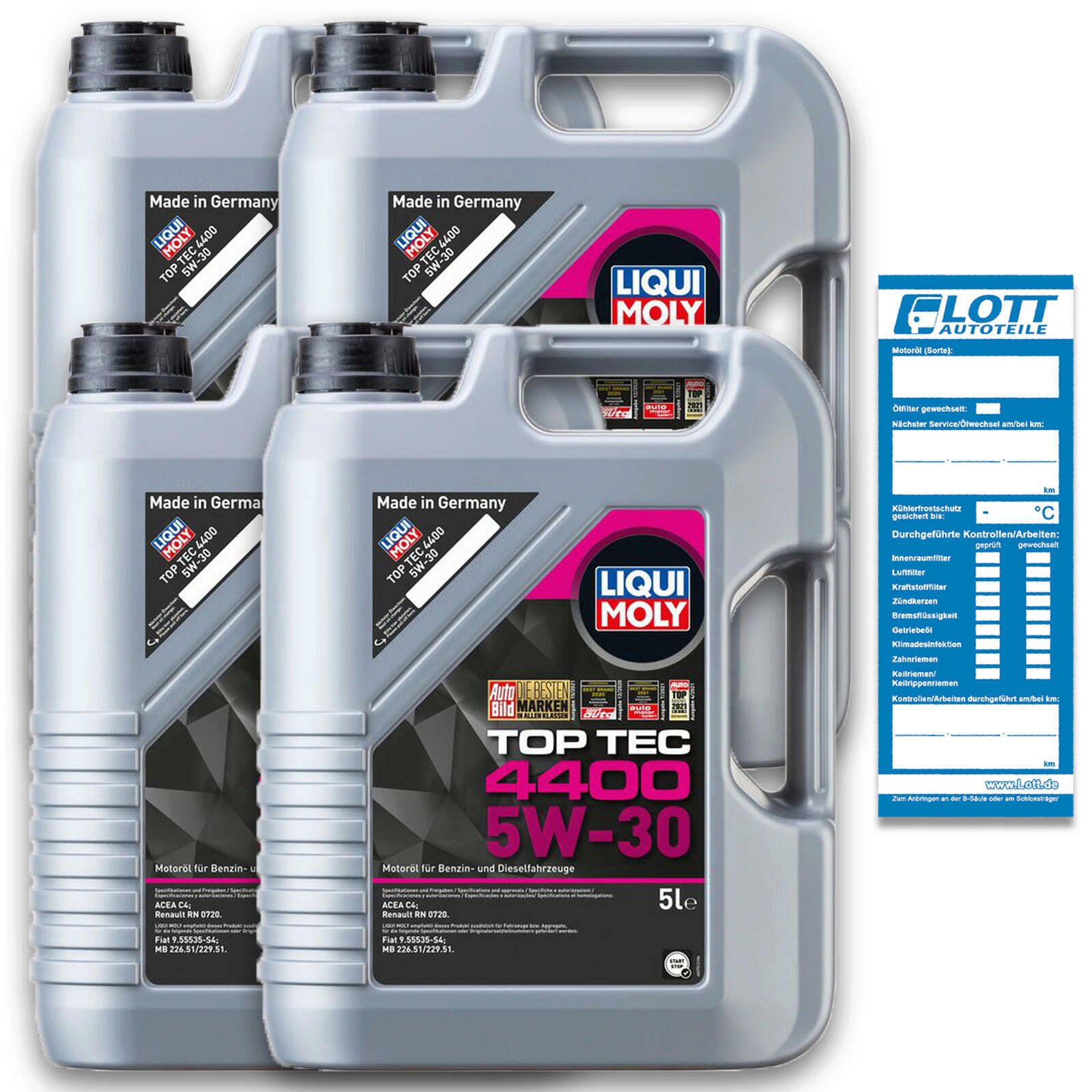 4x 5 Liter Liqui Moly Motorenöl Motoröl Motorenoel 20 L Top Tec 440...