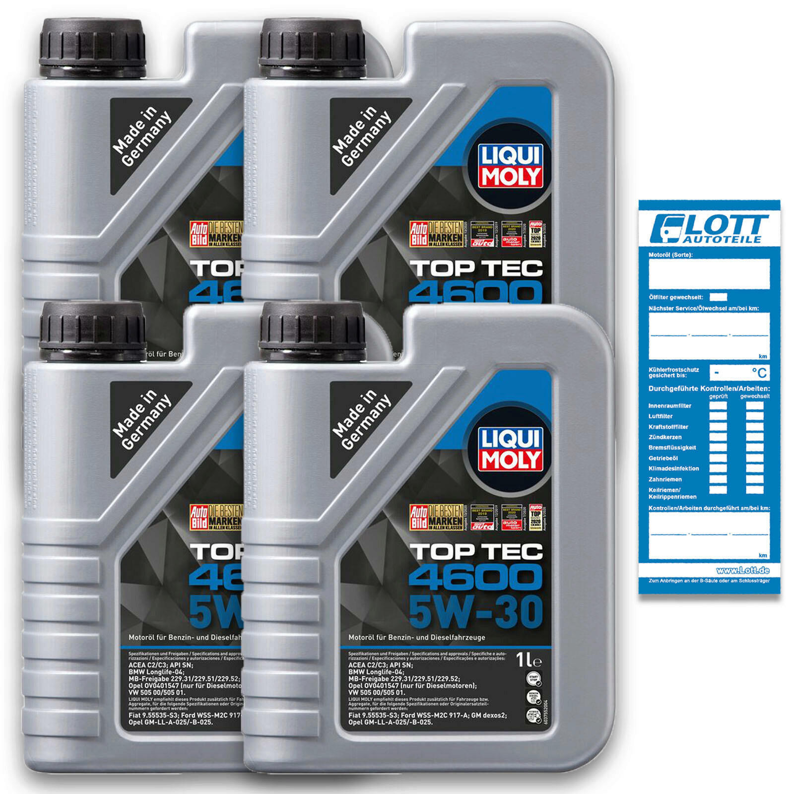 4x 1 Liter Liqui Moly Motorenöl Motoröl Top Tec 4600 5W-30 Oil &Oum...